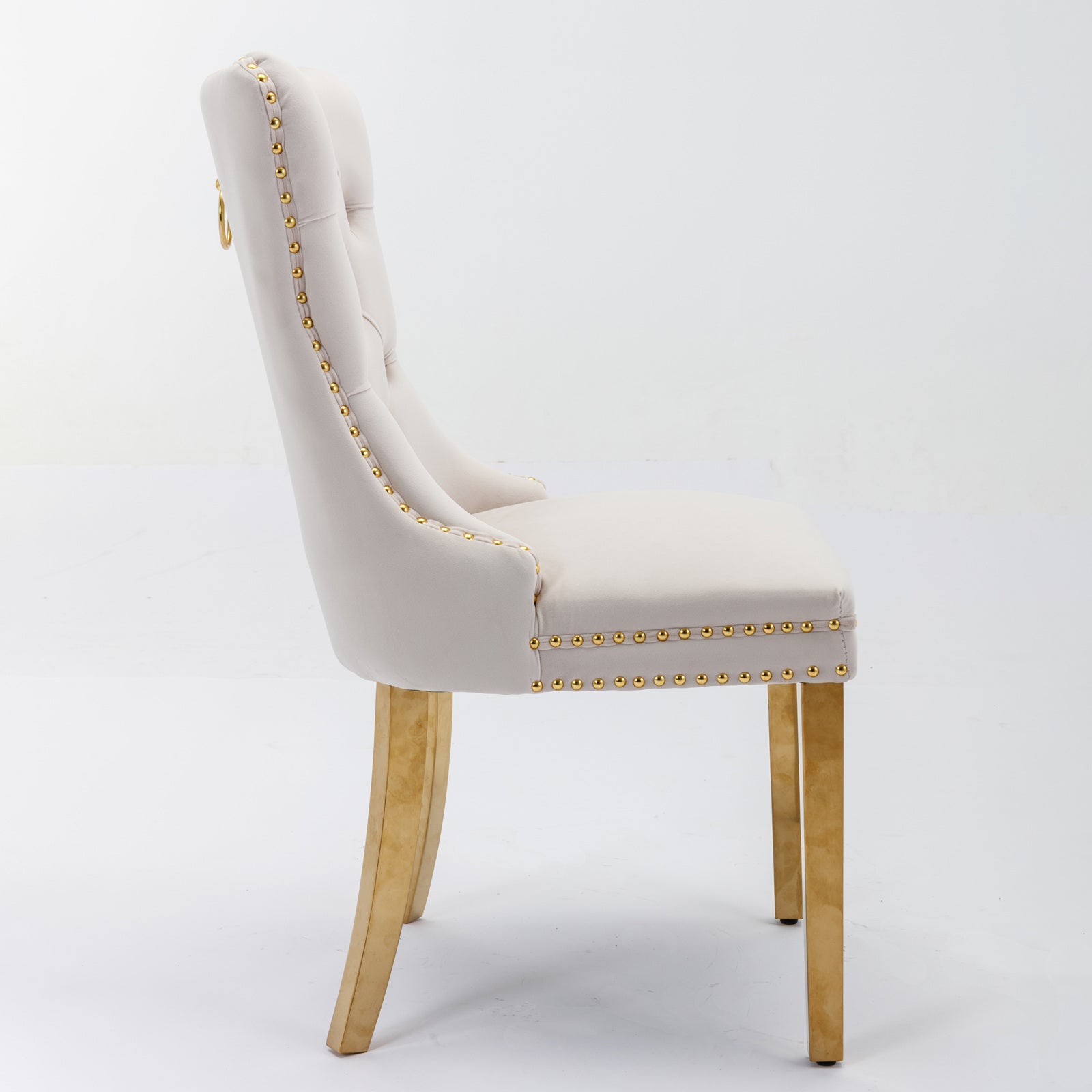 A&A Furniture Nikki Collection Tufted Velvet Dining Chair Set of 2 Gold Legs - Beige/Gold