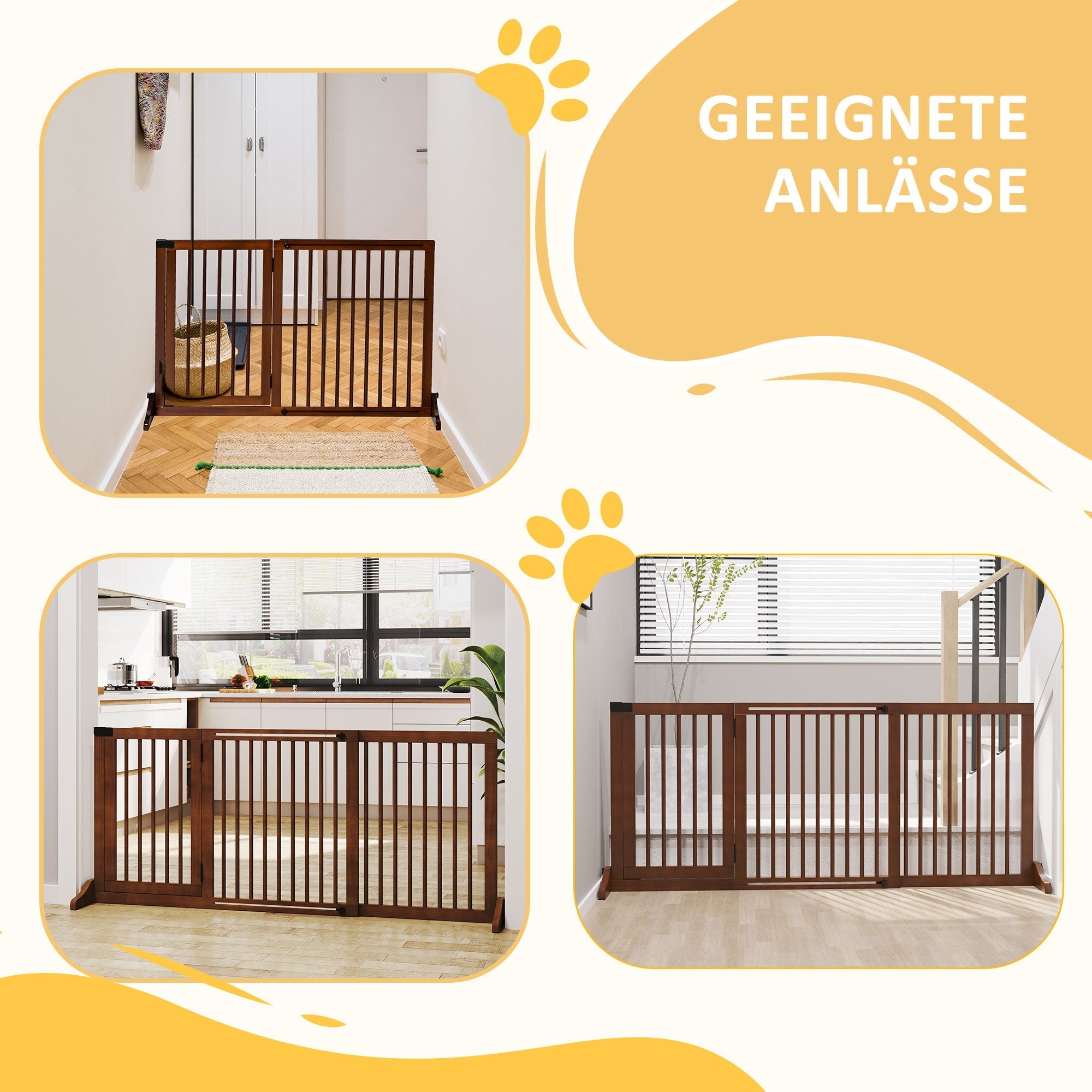 Freistehendes Hundegitter mit Tür, Sicherheit, Holz, Braun
