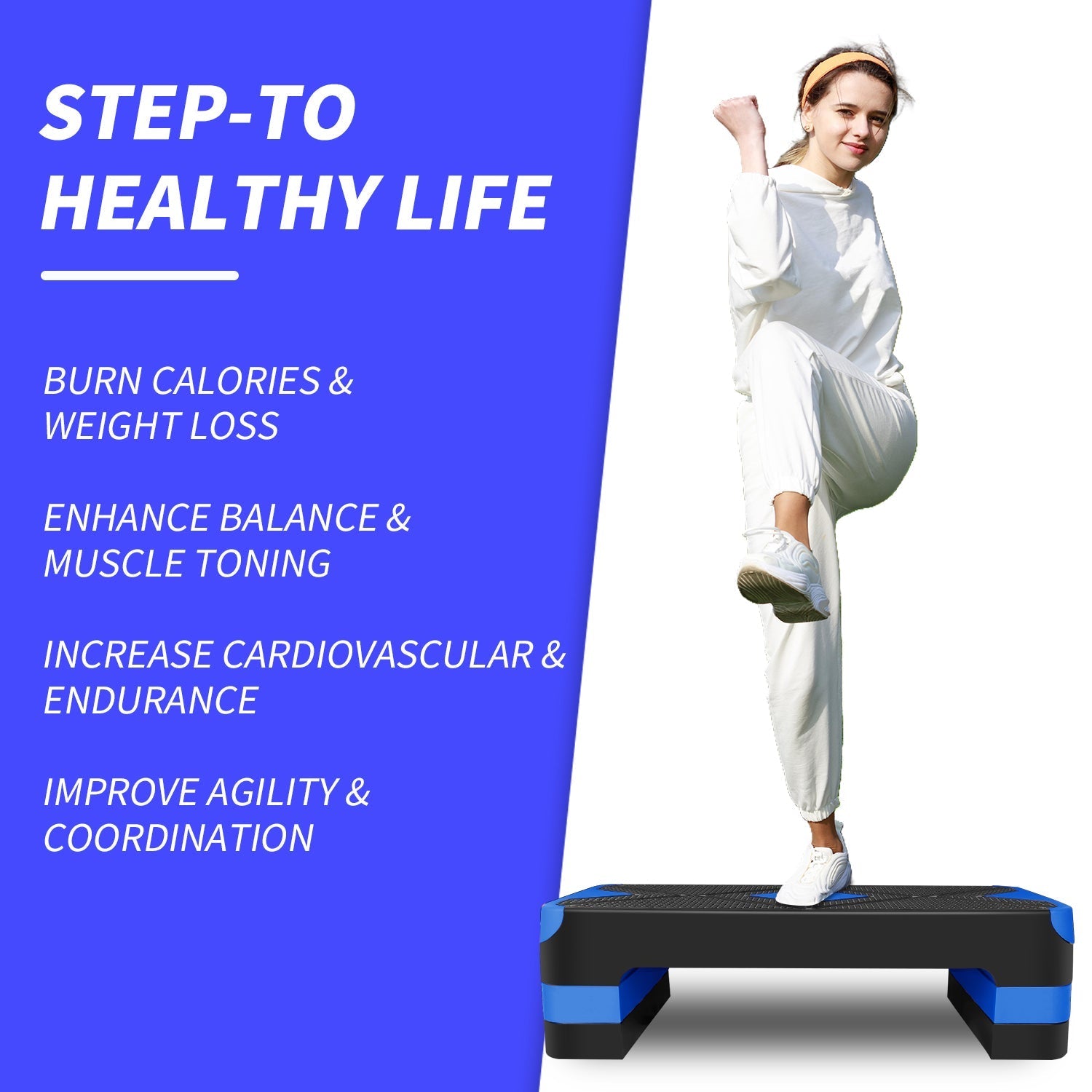 Aerobic Step, Adjustable Height, 68.5cm, Blue