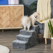 Hundetreppe 4-stufig, Haustiertreppe 35cm, Plüsch-Look, Hellgrau