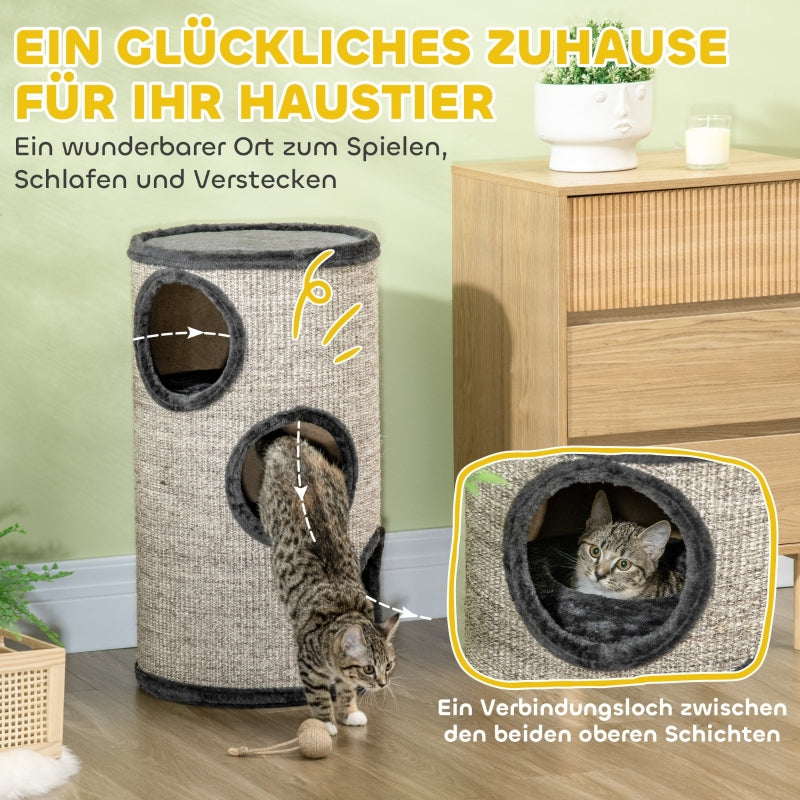 Katzenkratztonne, 3-stöckige Sisal-Oberfläche, Grau