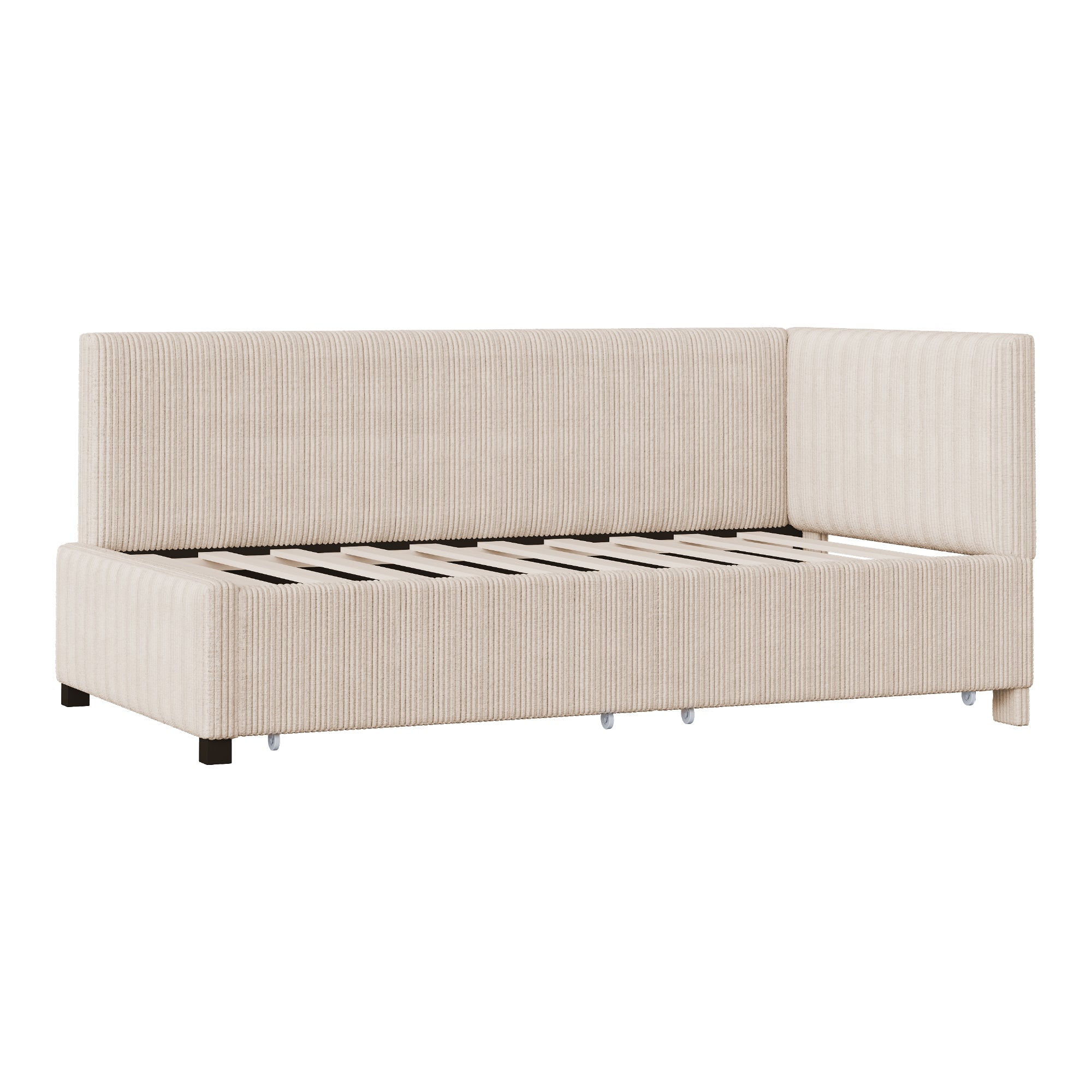Upholstered Bed Sofa, 90x200 Multifunctional with Storage Drawers, Beige Velvet