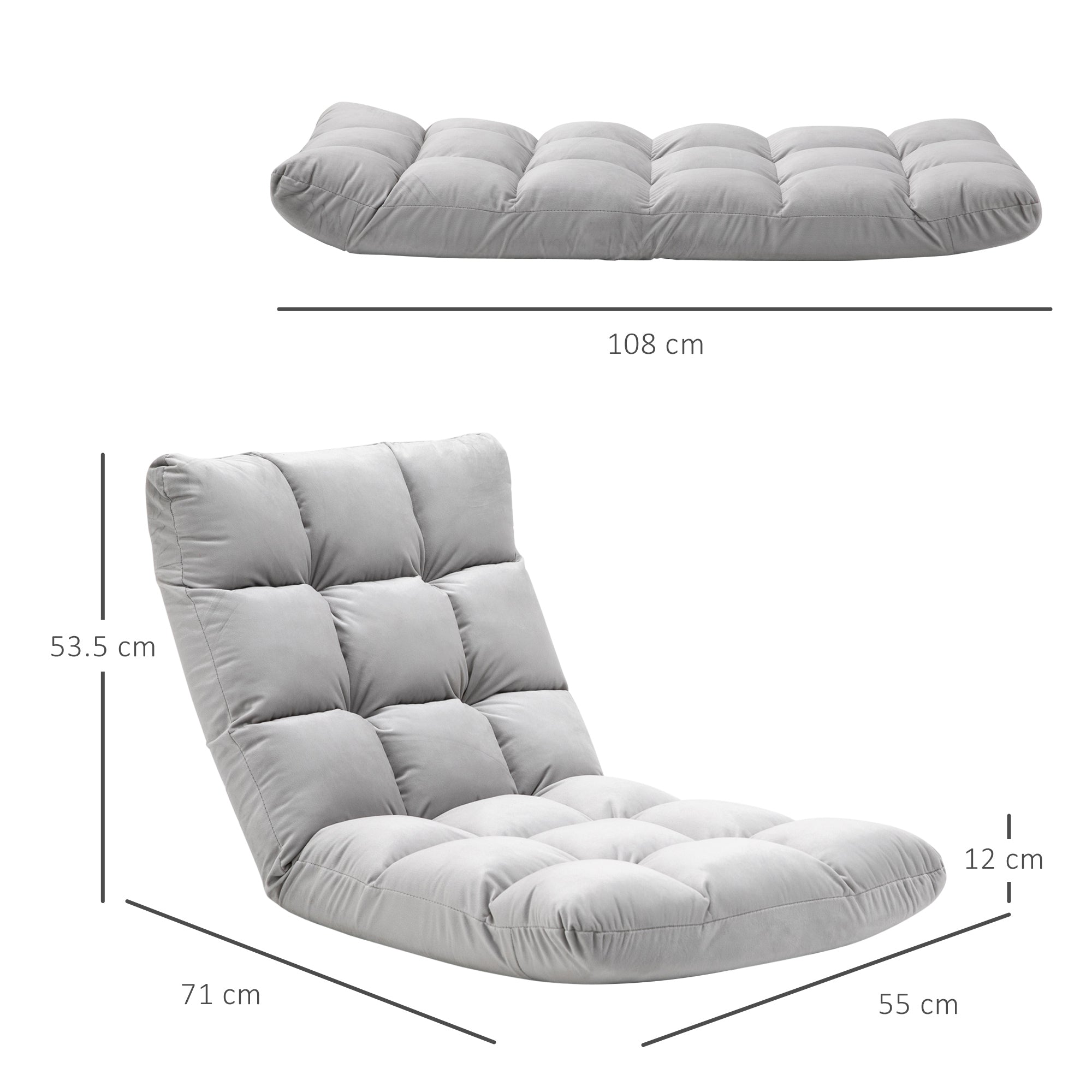 Folding Floor Chair Lounger 3-in-1 Adjustable 13 Position, Gray Metal Foam