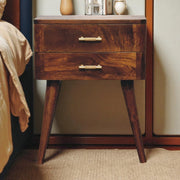 Solid Wood T-Bar Nordic Bedside, 2 Drawers, Dark Brown