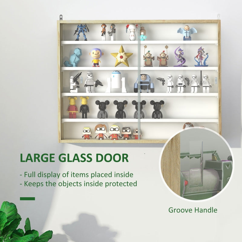 5-Tier Wall Display Cabinet with 4 Adjustable Shelves and Glass Doors, Natural
