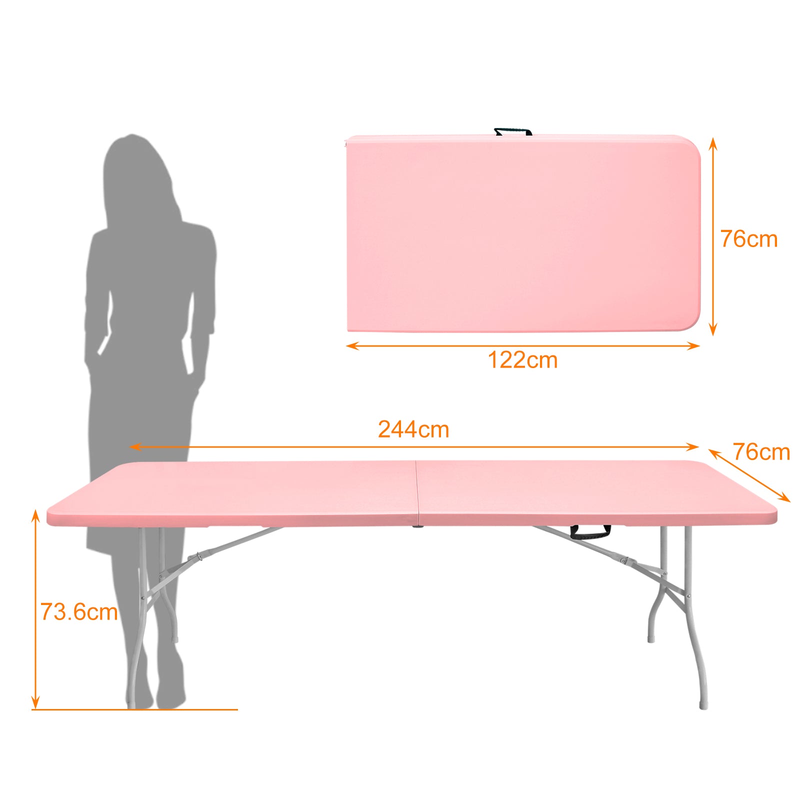 Klapptisch 243,9cm Schwerlast Tragbar Rosa