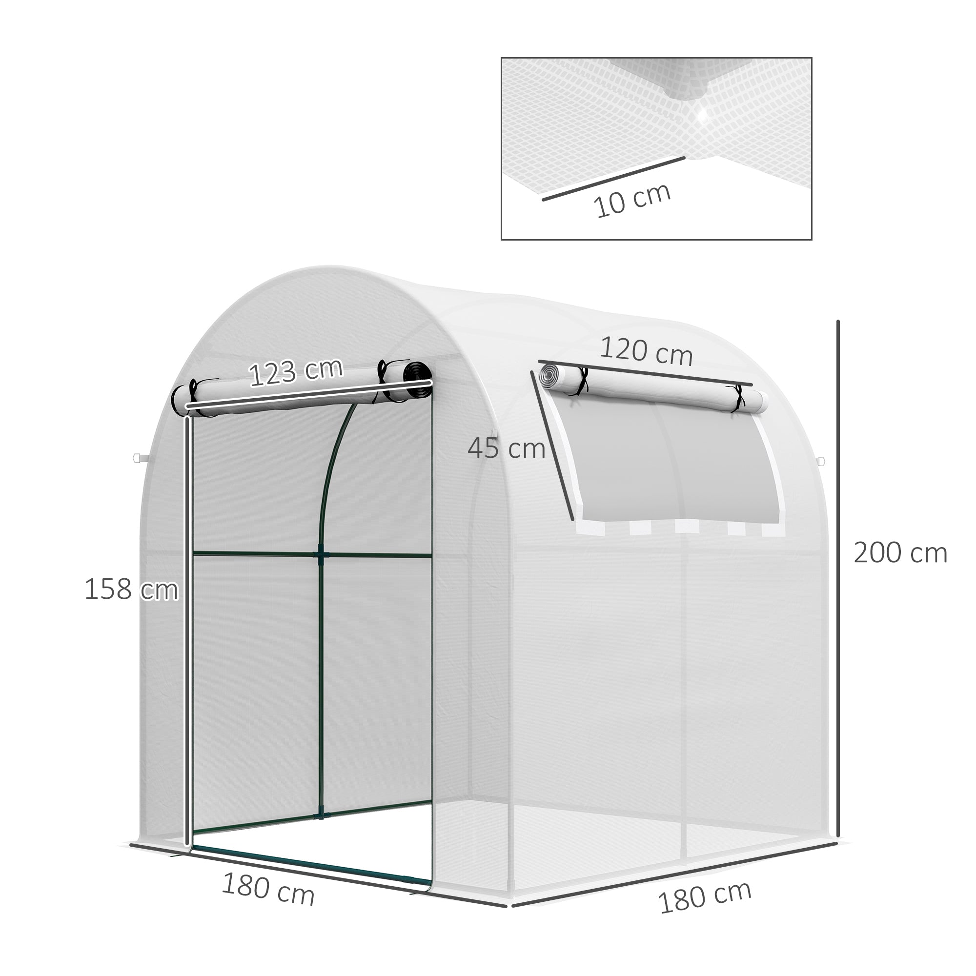 Begehbarer Folientunnel mit Rolltür & Fenster, 1.8x1.8x2m, Weiß