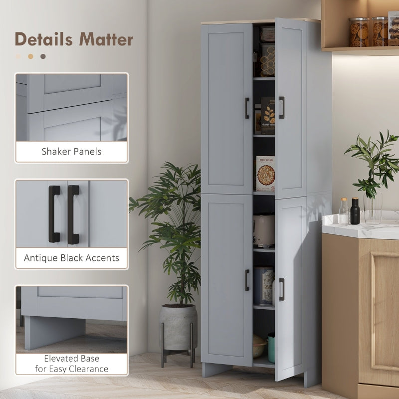 Freestanding Kitchen Cupboard, 4-Door Storage Cabinet with Adjustable Shelves, Grey