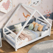 Children's House Bed 90x200cm with Fall Protection, Solid Pine Wood, White