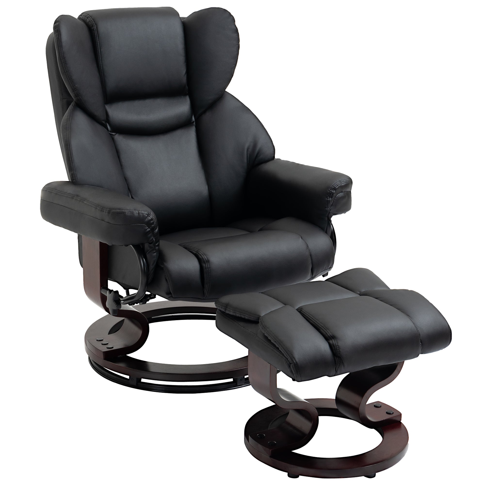 Reclining Armchair with Footstool, Swivel TV Armchair Faux Leather Black