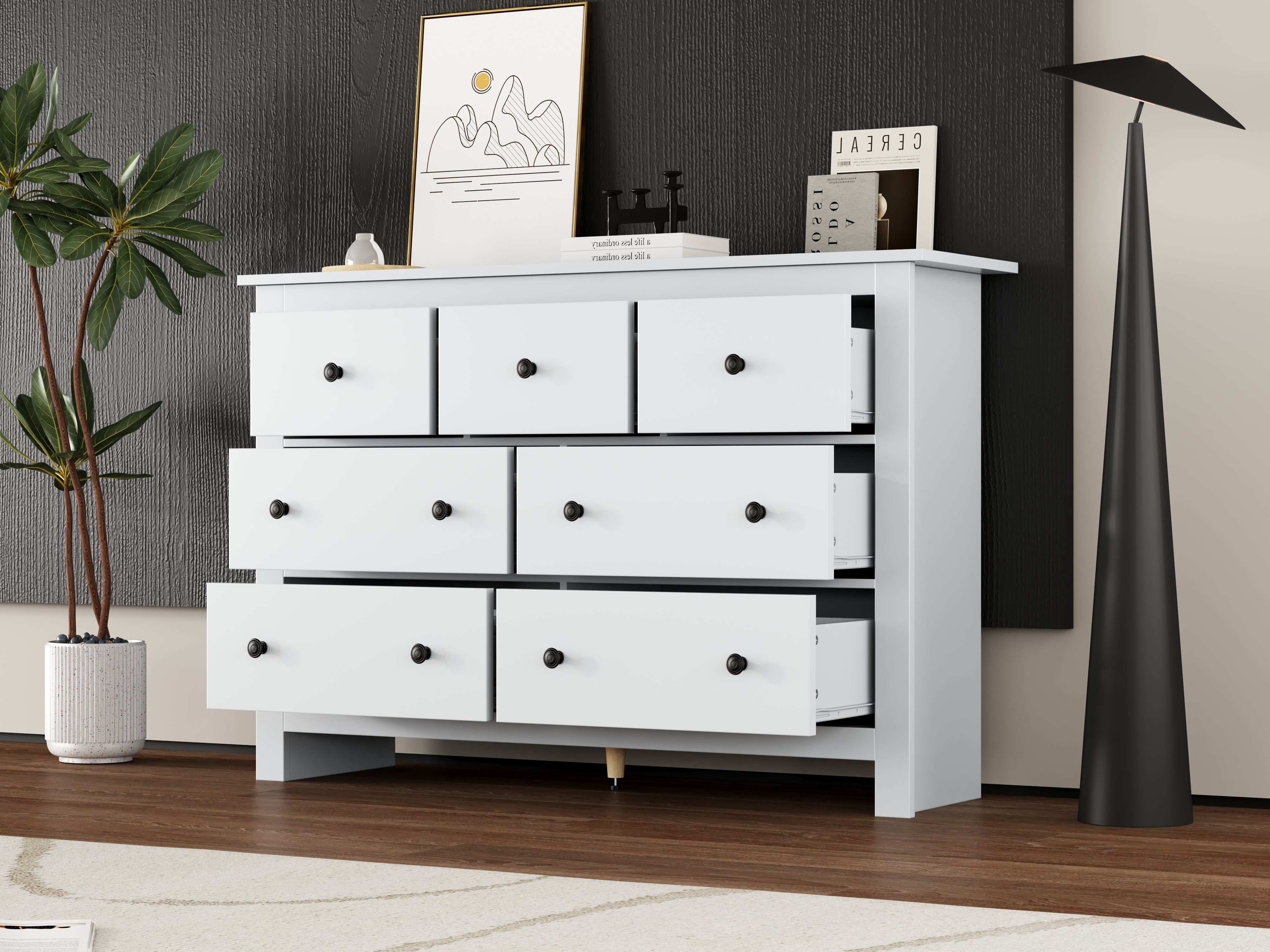 Sideboard with 7 Drawers, Kitchen & Living Room Storage Cabinet, White