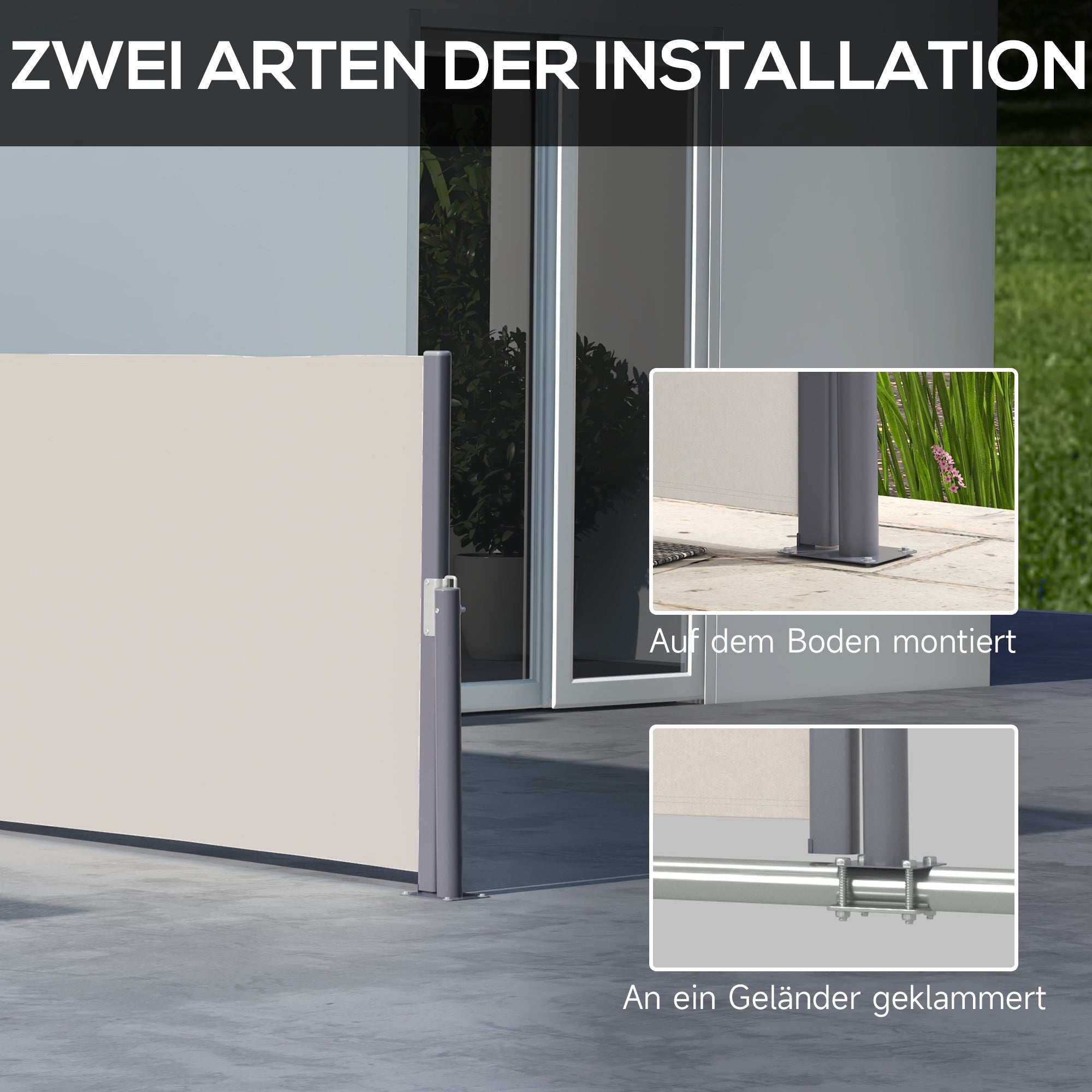 Extendable Side Awning 300x100cm UV Protection Privacy Screen, Polyester Light Grey
