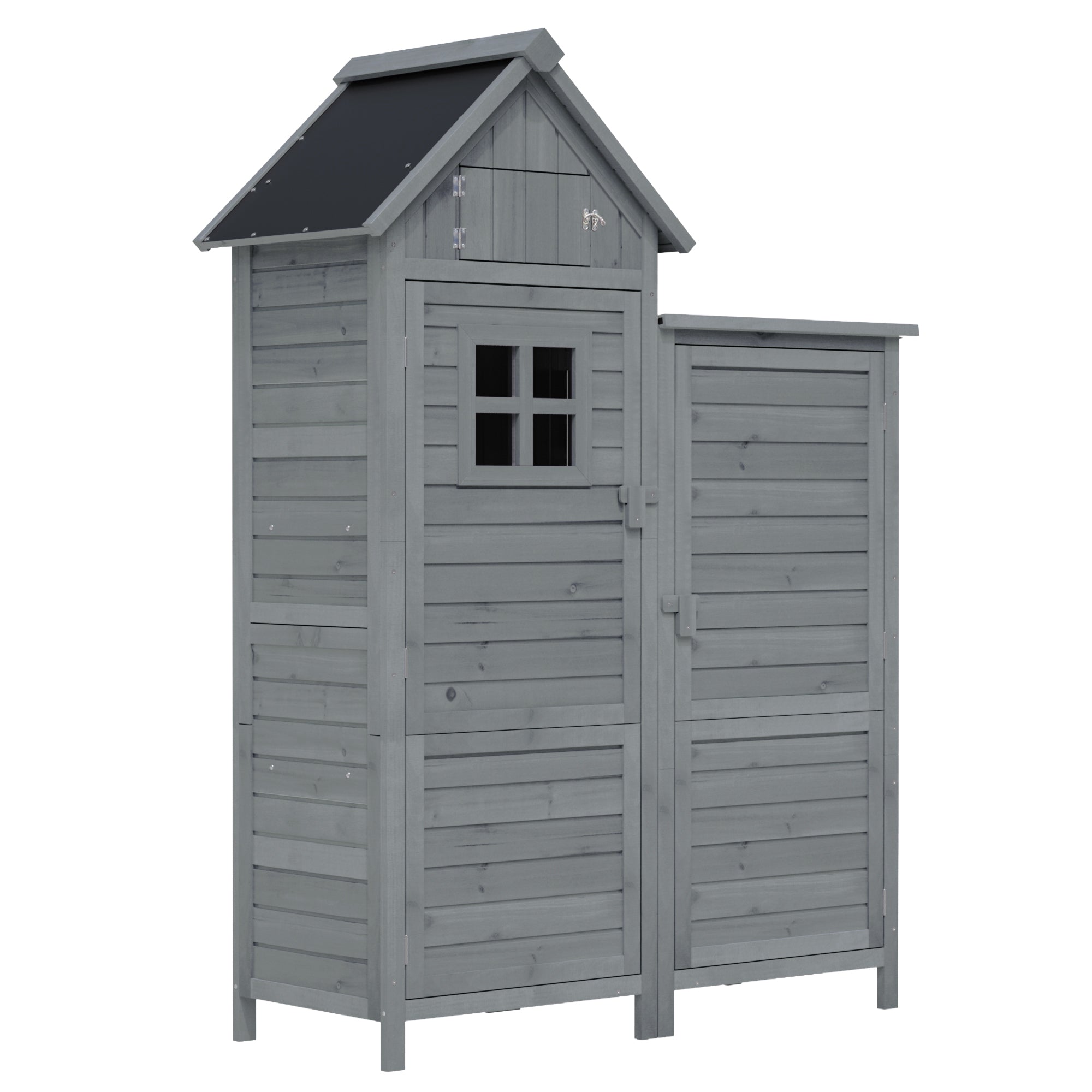 Outdoor Storage Shed with Weatherproof Double-Door and Large Storage, Grey Fir Wood