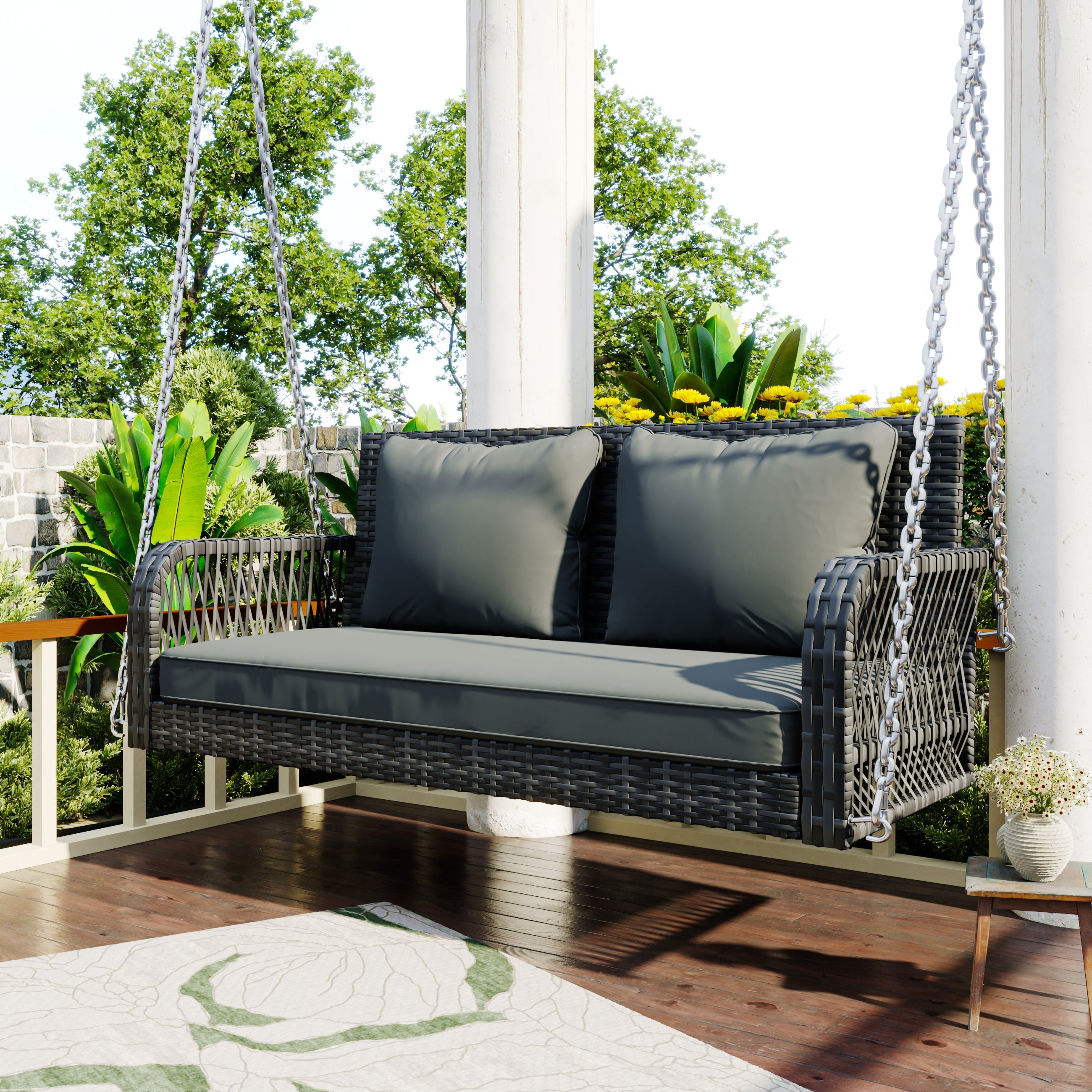 Hollywood Swing 2-Seater Outdoor Garden Set Grey Rattan