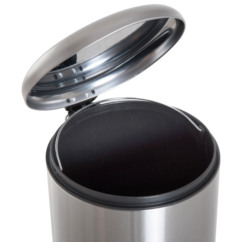 Pedal Bin 30L Inner Bucket Hinged Lid, Stainless Steel Silver