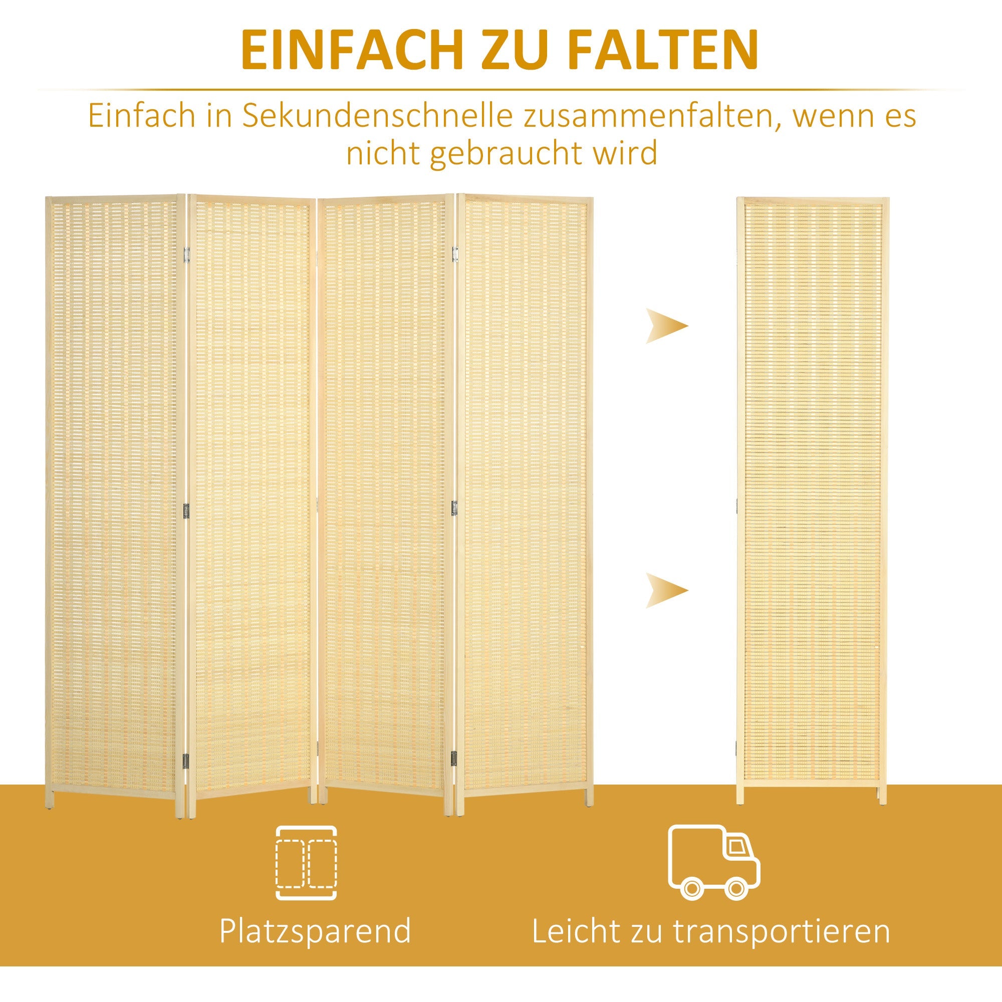 Folding Screen 4-Panel 180x180cm Room Divider, Bamboo Natural