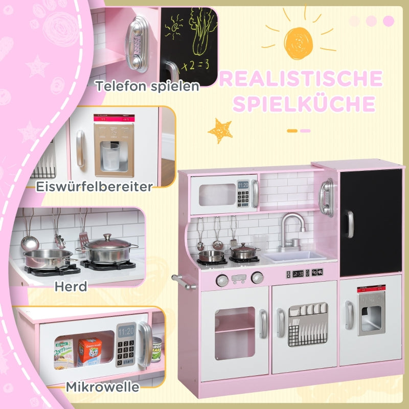 AIYAPLAY Play Kitchen Set with Pots, Blackboard, Telephone, Ice Cream Maker, Stove, Pink