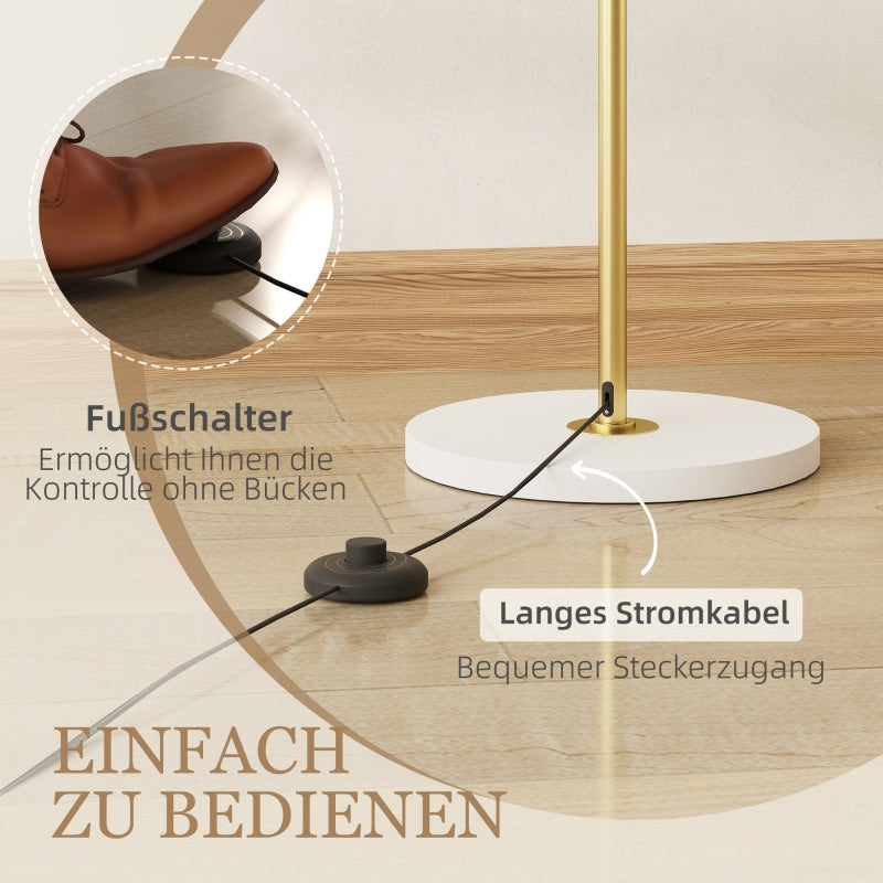 Floor lamp LED dimmable with 3 light colors, foot switch, metal stand, gold