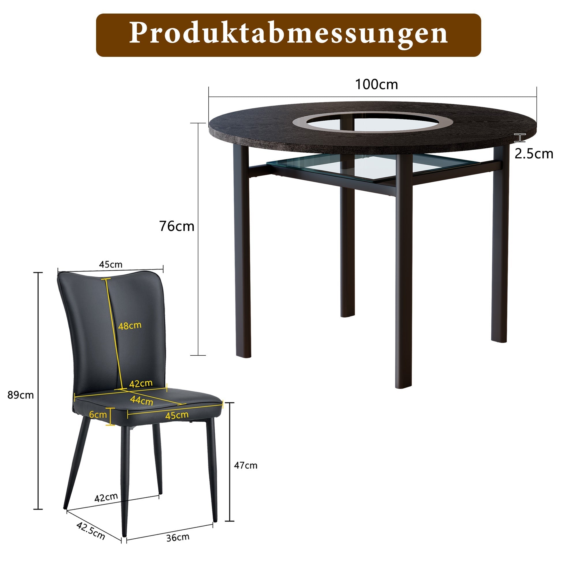 Round Table Set 100cm Diameter Modern Minimalist with 2 Armchairs Black Wood Look