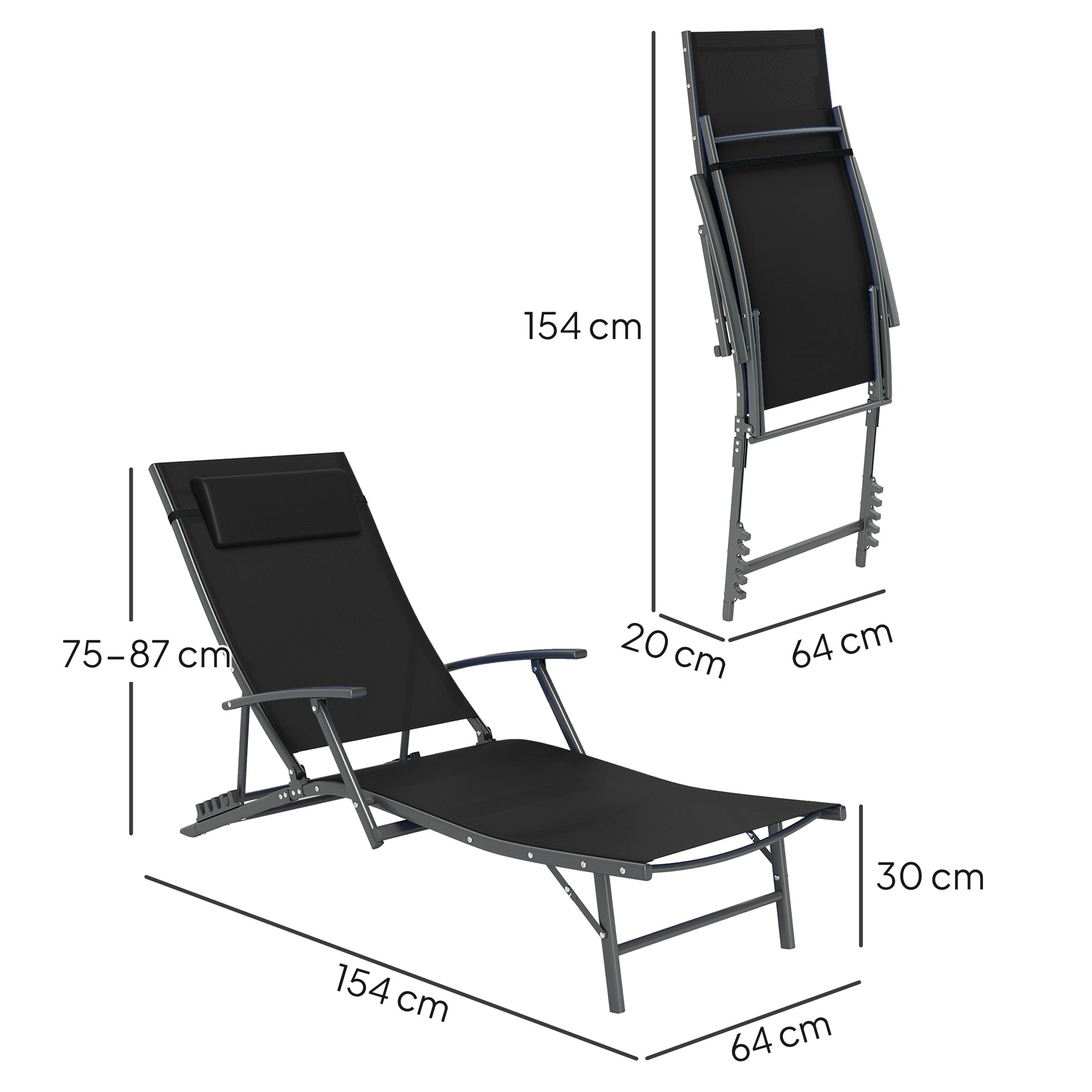 Set of Two Sun Loungers Adjustable Back Black