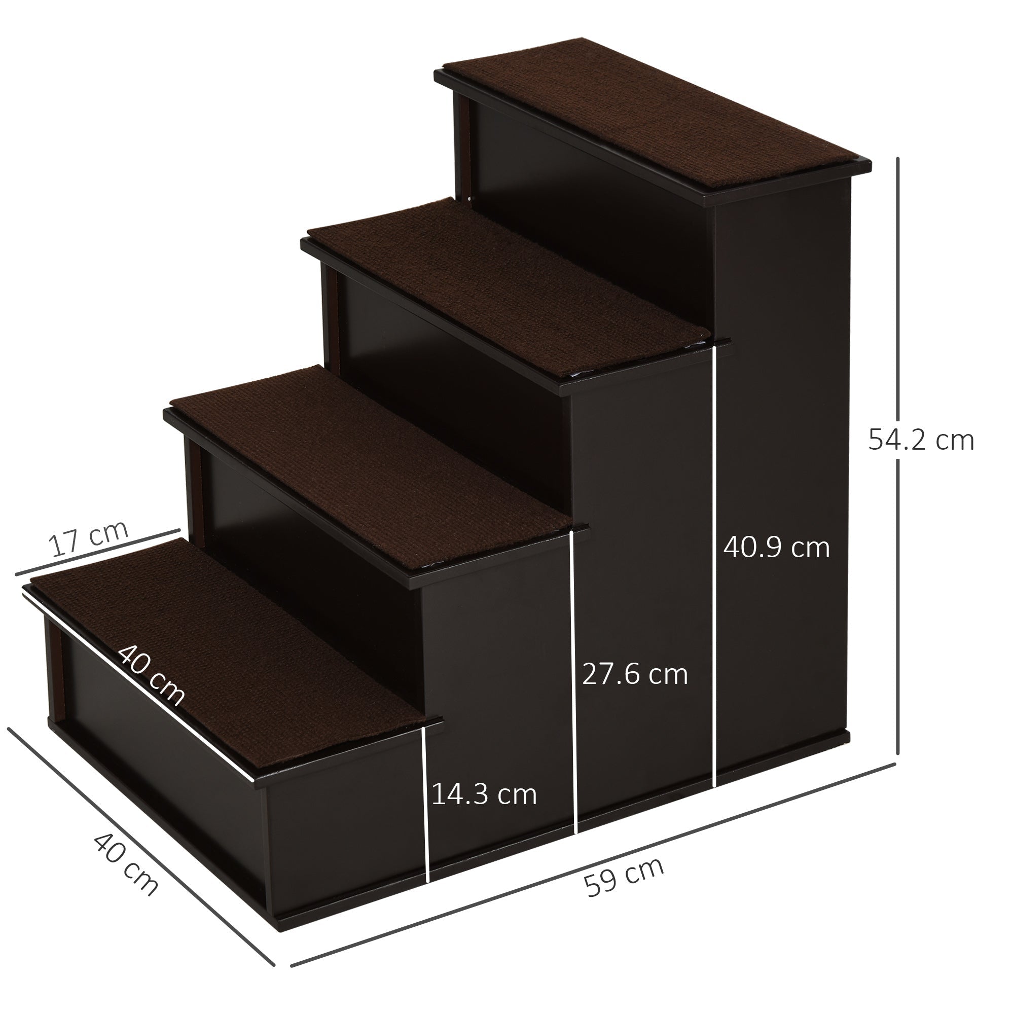 Pet Stairs, Dog/Cat Entry Aid, Carpeted MDF, Dark Brown