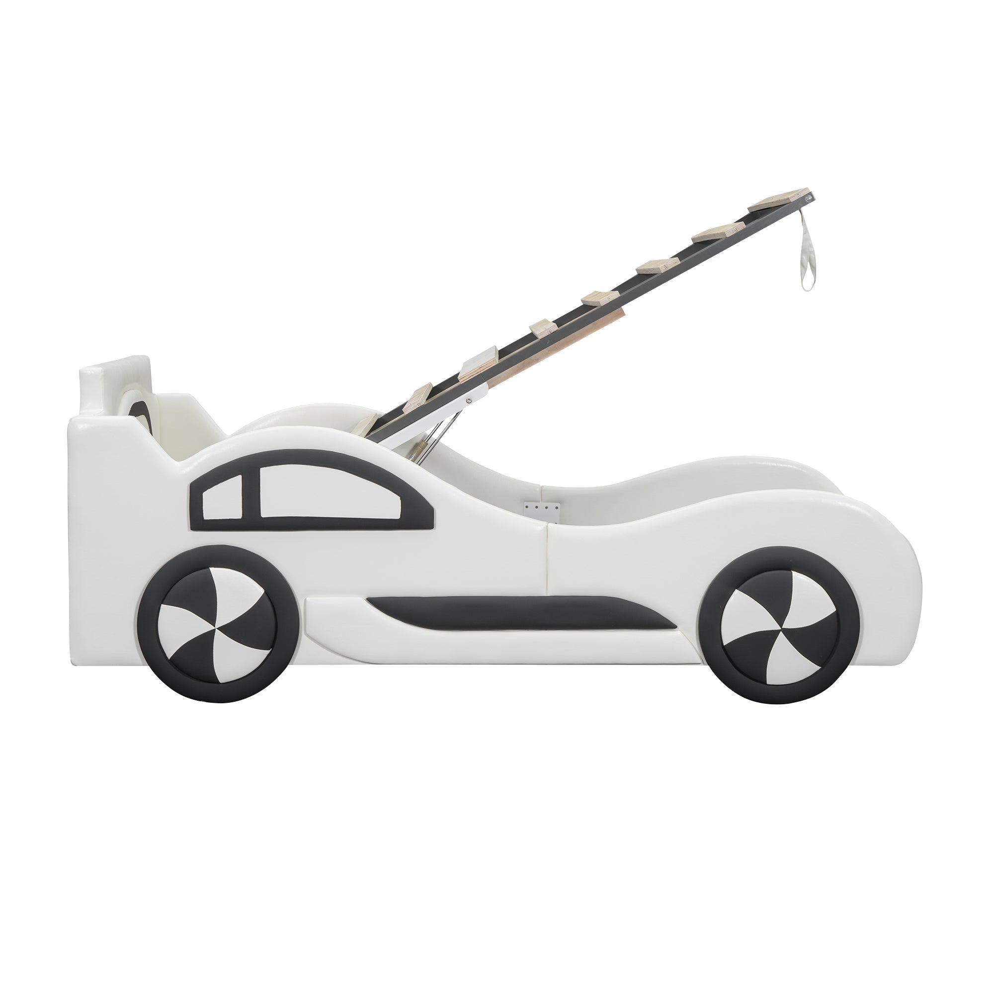 Car Bed, 90x200cm, Flat Bed with Slatted Base & Under-bed Storage, White
