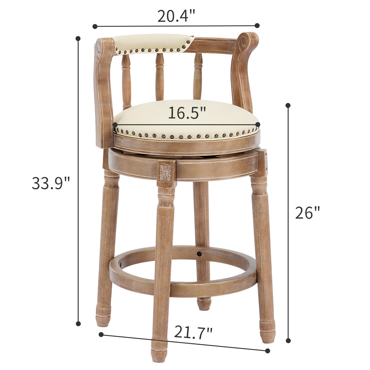 Bar Stools 360° Swivel with Backs - Cow Top Leather and Wood
