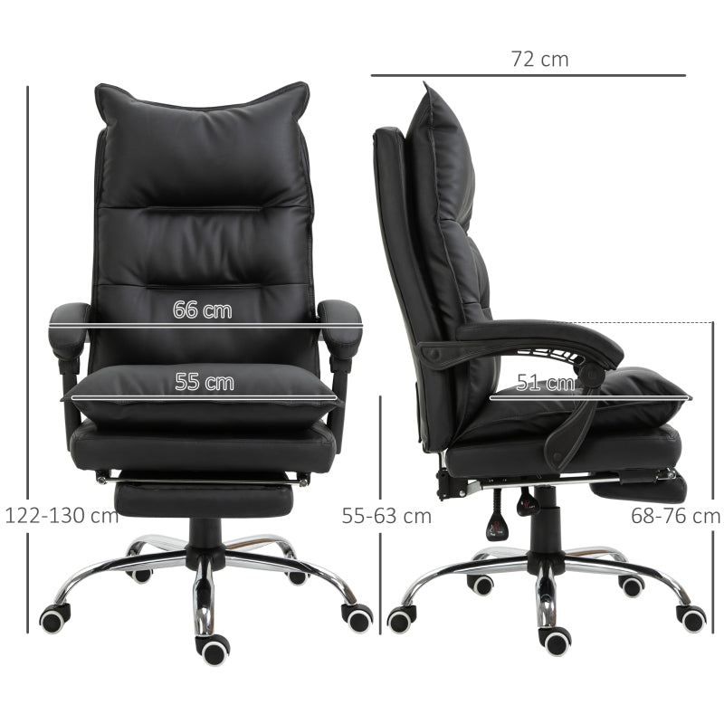 Vinsetto Office Chair, Height-Adjustable Desk with Footrest, Black Faux Leather
