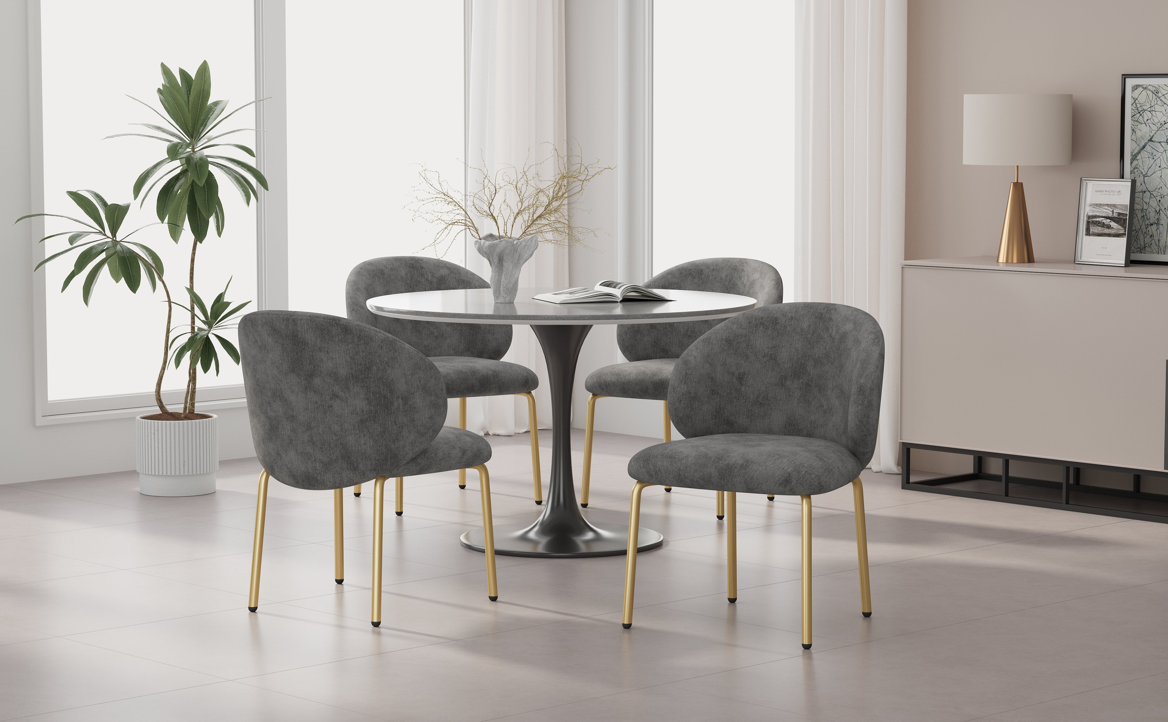 Dining Chairs and Lounge Chairs with Gold Legs, Set of 4, Grey Chenille