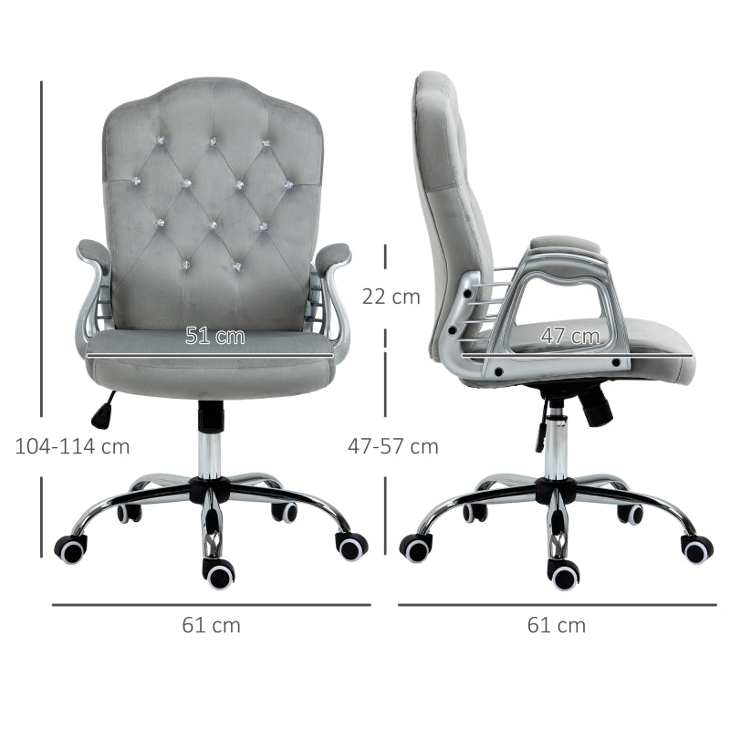 Work Chair, Diamante Back, Velvet-Feel Grey