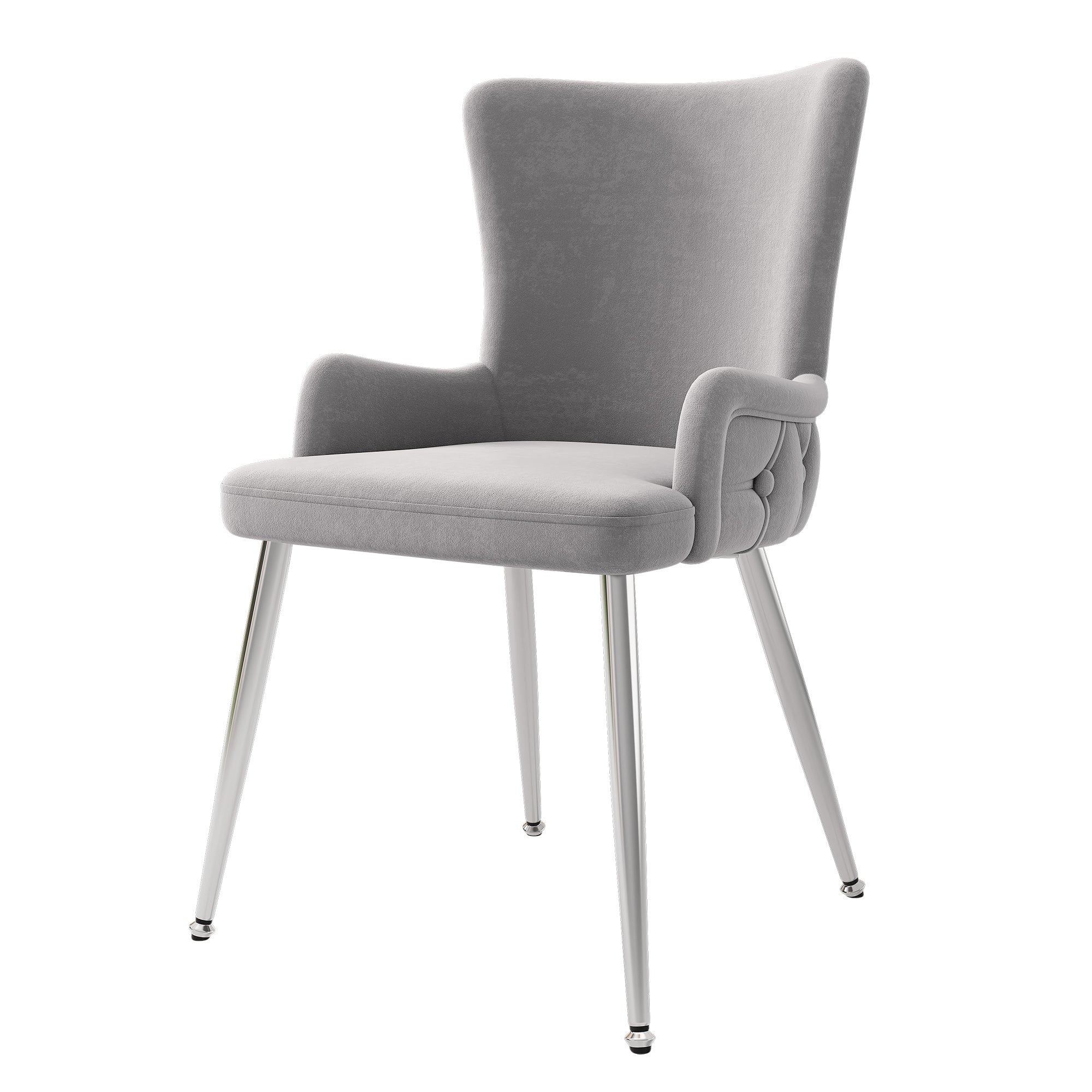 Velvet Dining Chair Set of 6, Luxurious Lounge Chair with Silver Metal Legs, Grey Velvet