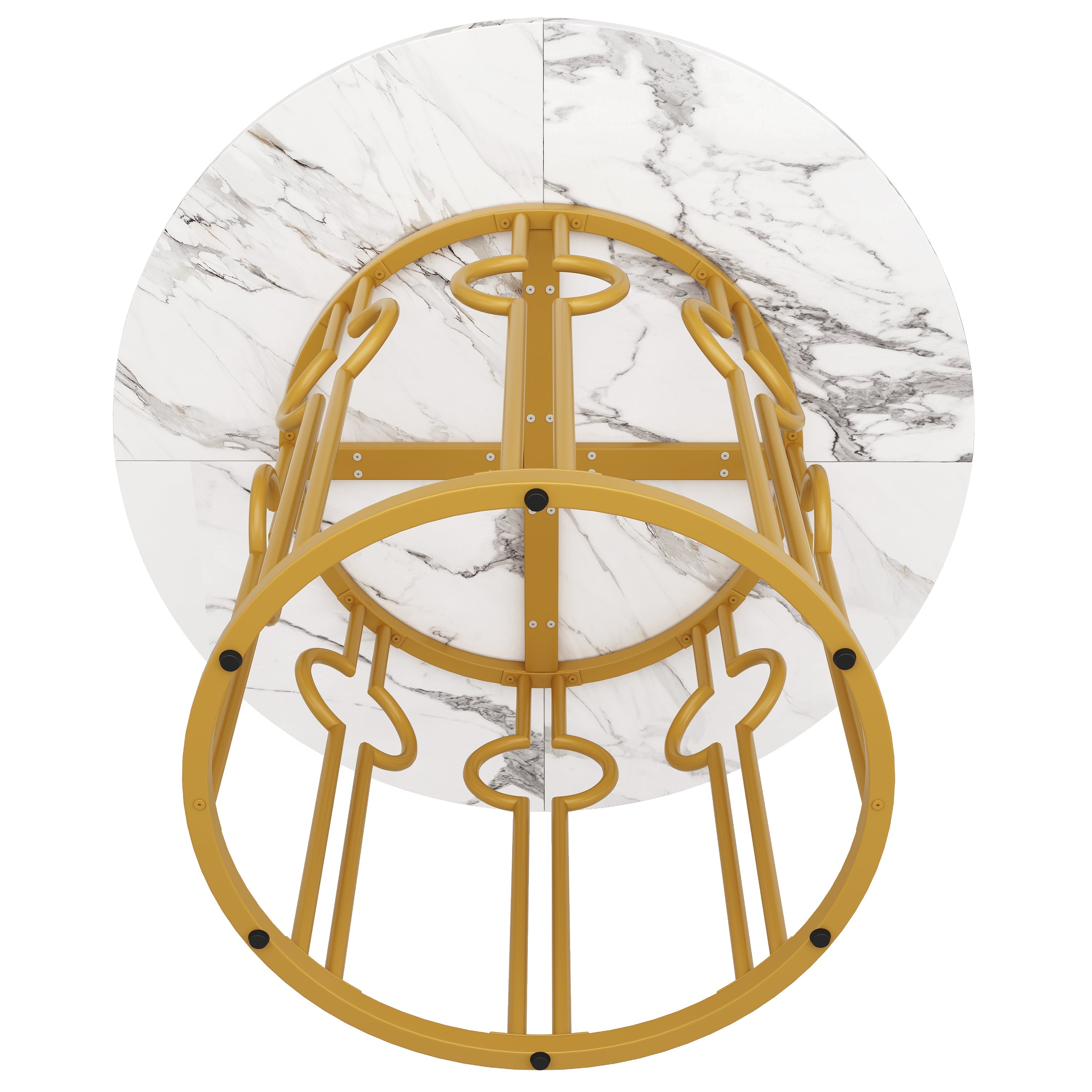 Runder Esstisch, 100x100x76cm, Couchtisch für 4, Marmorierte MDF-Platte, goldene Metallbeine