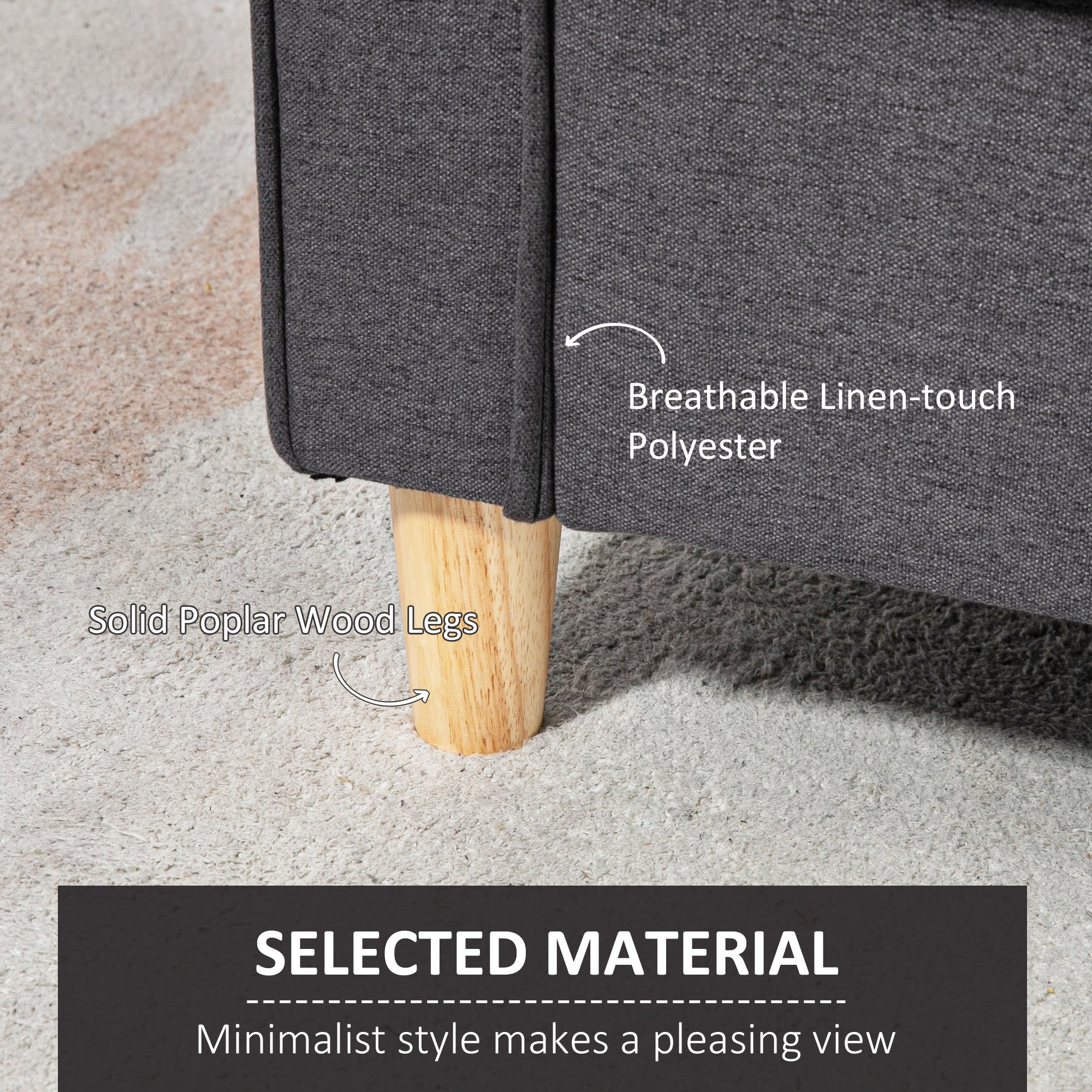 Compact Loveseat Sofa, 2 Seater with Wood Legs, Dark Grey