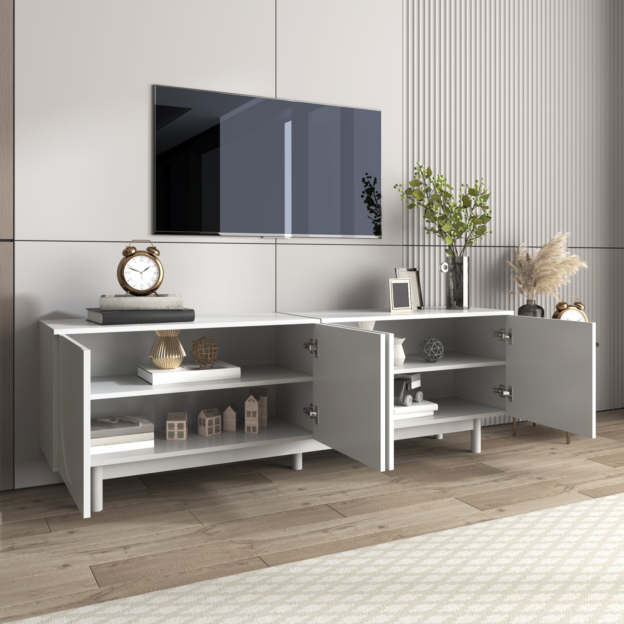 Modern TV Cabinet 175 x 56 cm with Adjustable Shelves, White