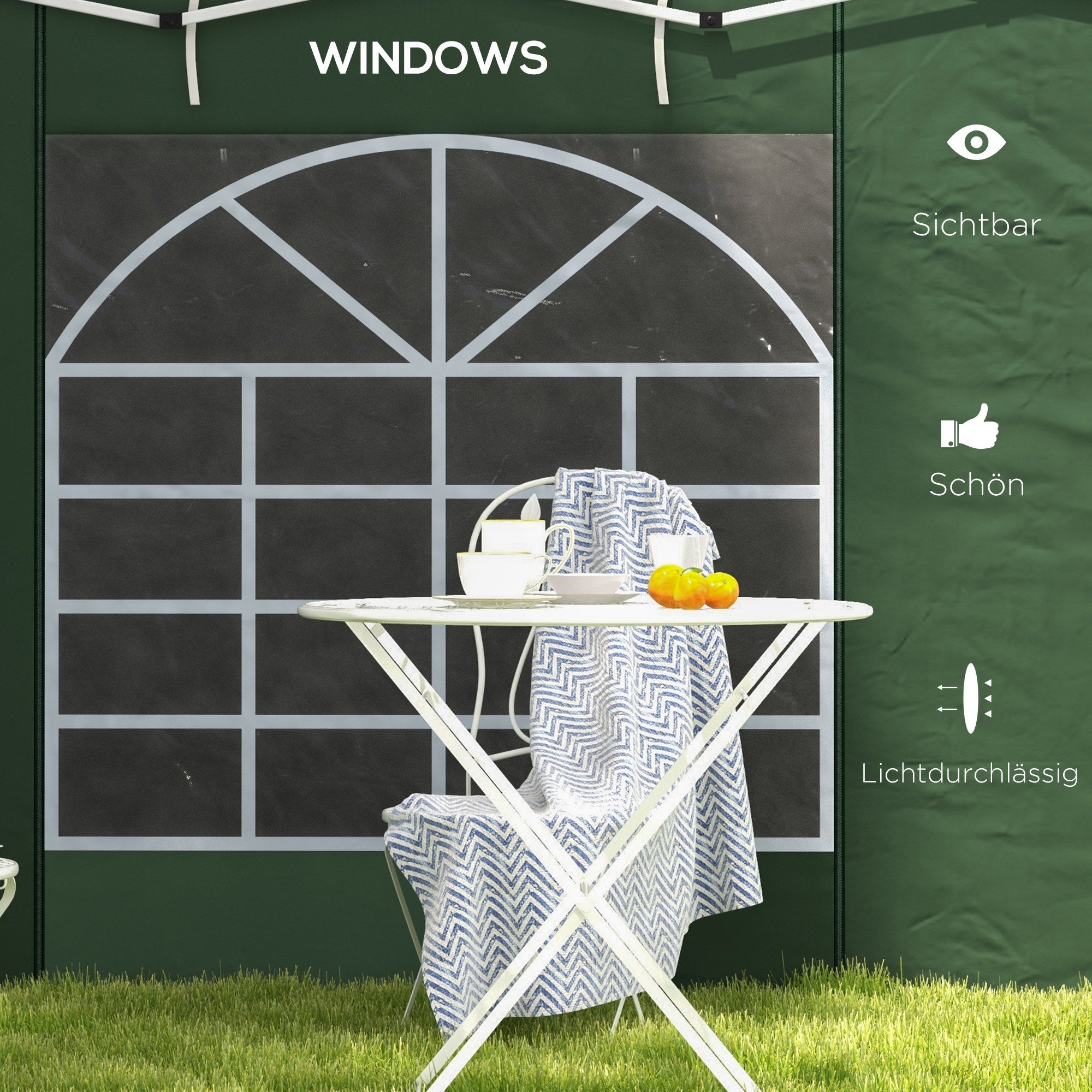 Gazebo Side Panels, 2 Piece with Window, Waterproof, Green Oxford Fabric
