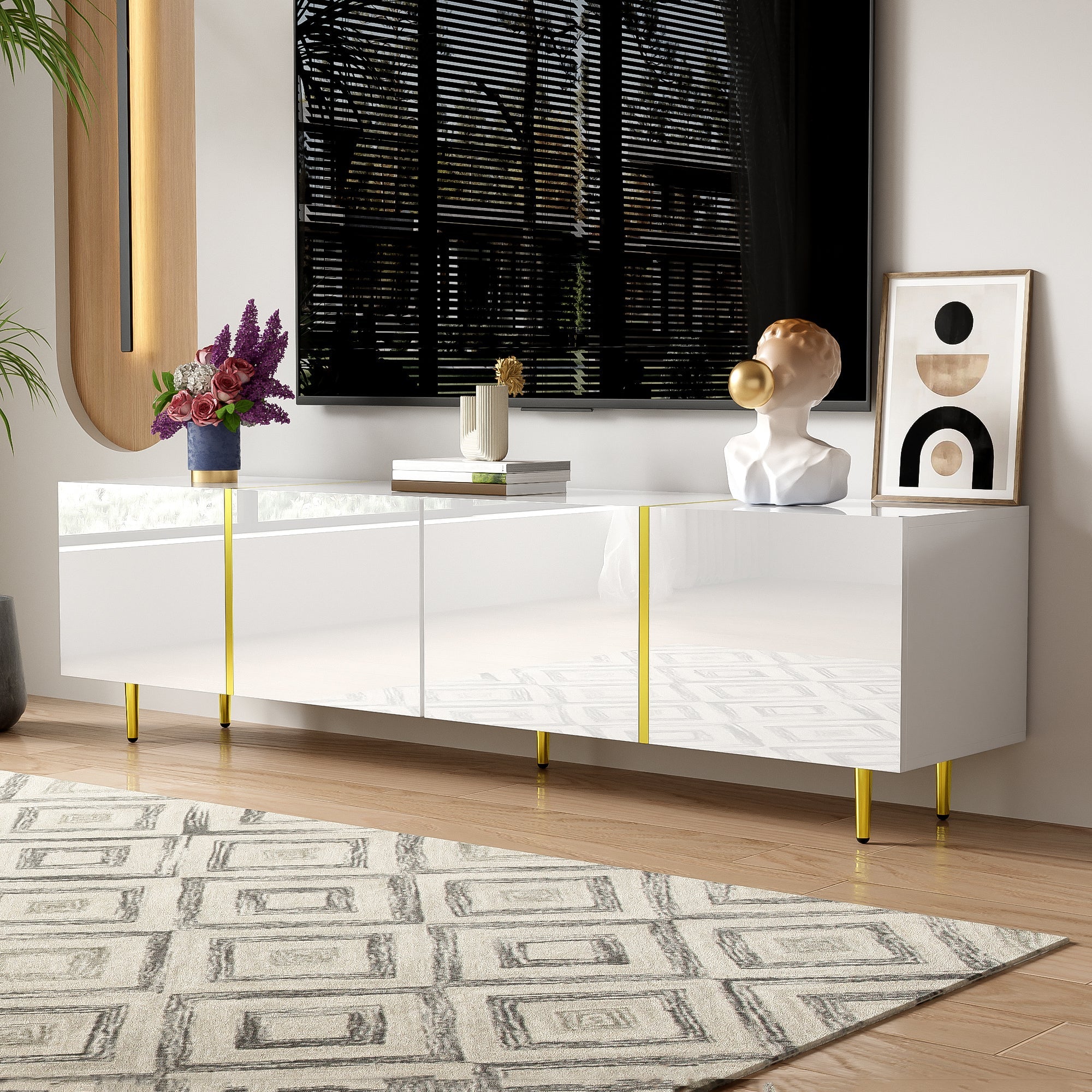 TV cabinet, four doors, modern, white