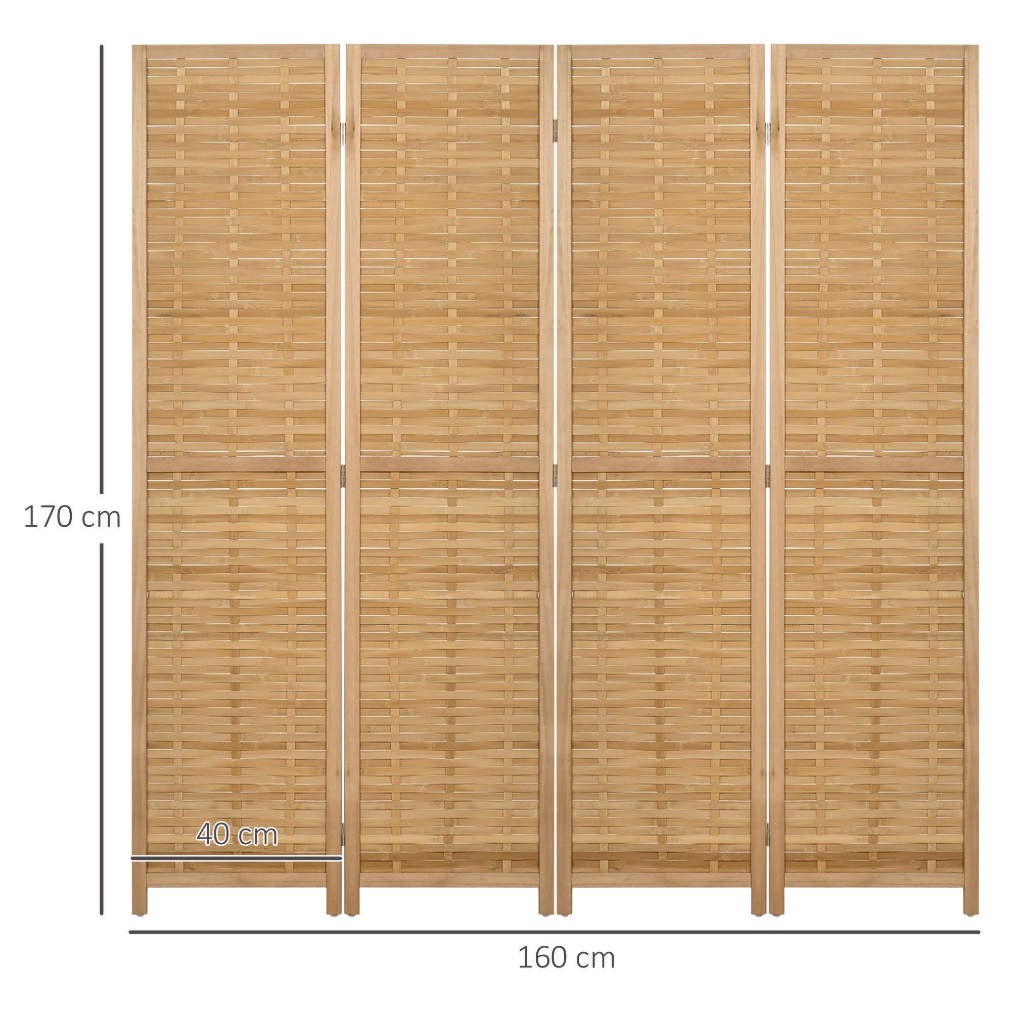 Folding Screen, 4-Panel Room Divider 160 x 170 cm, Bamboo Natural