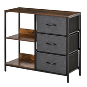 Storage Chest of Drawers, 3 Fabric Drawers and Shelves, Brown and Gray Metal