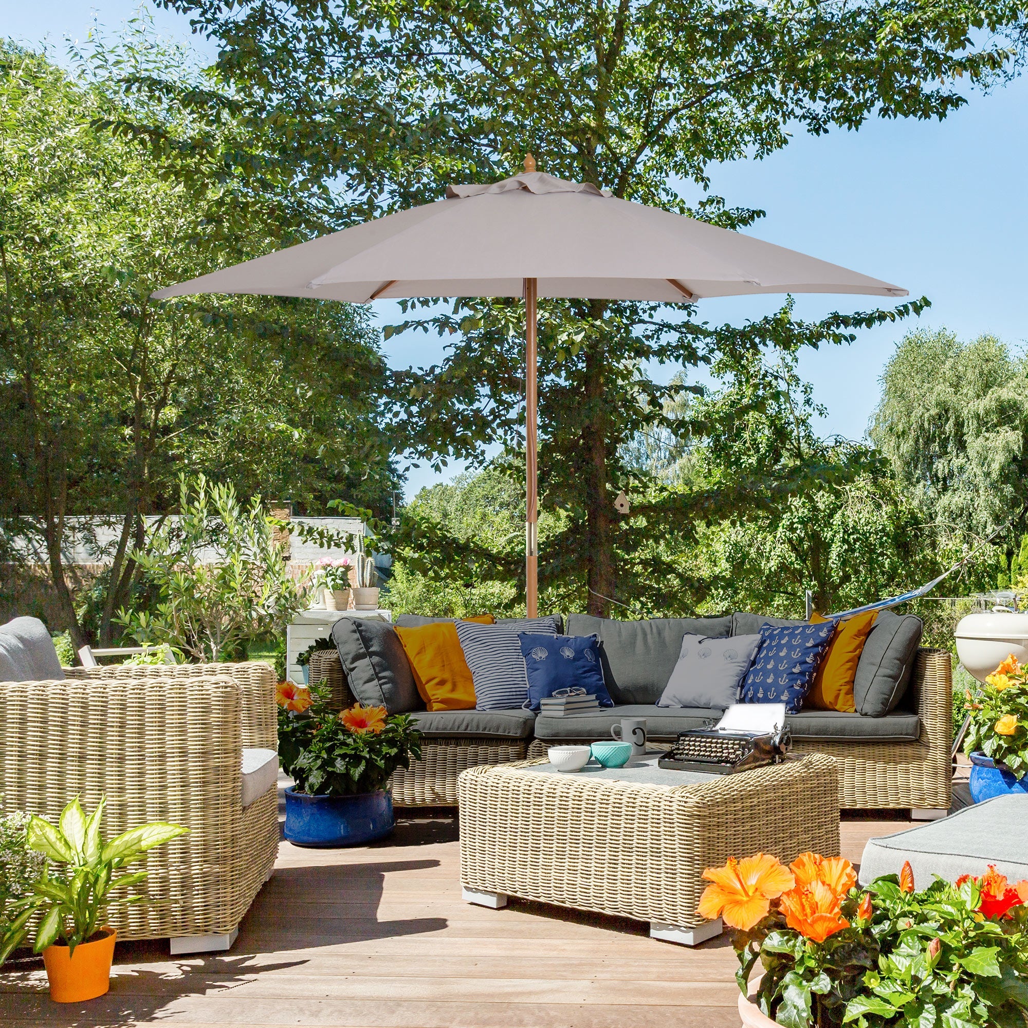 Parasol Garden Umbrella 3-Tier Sun Protection Bamboo Polyester, Grey