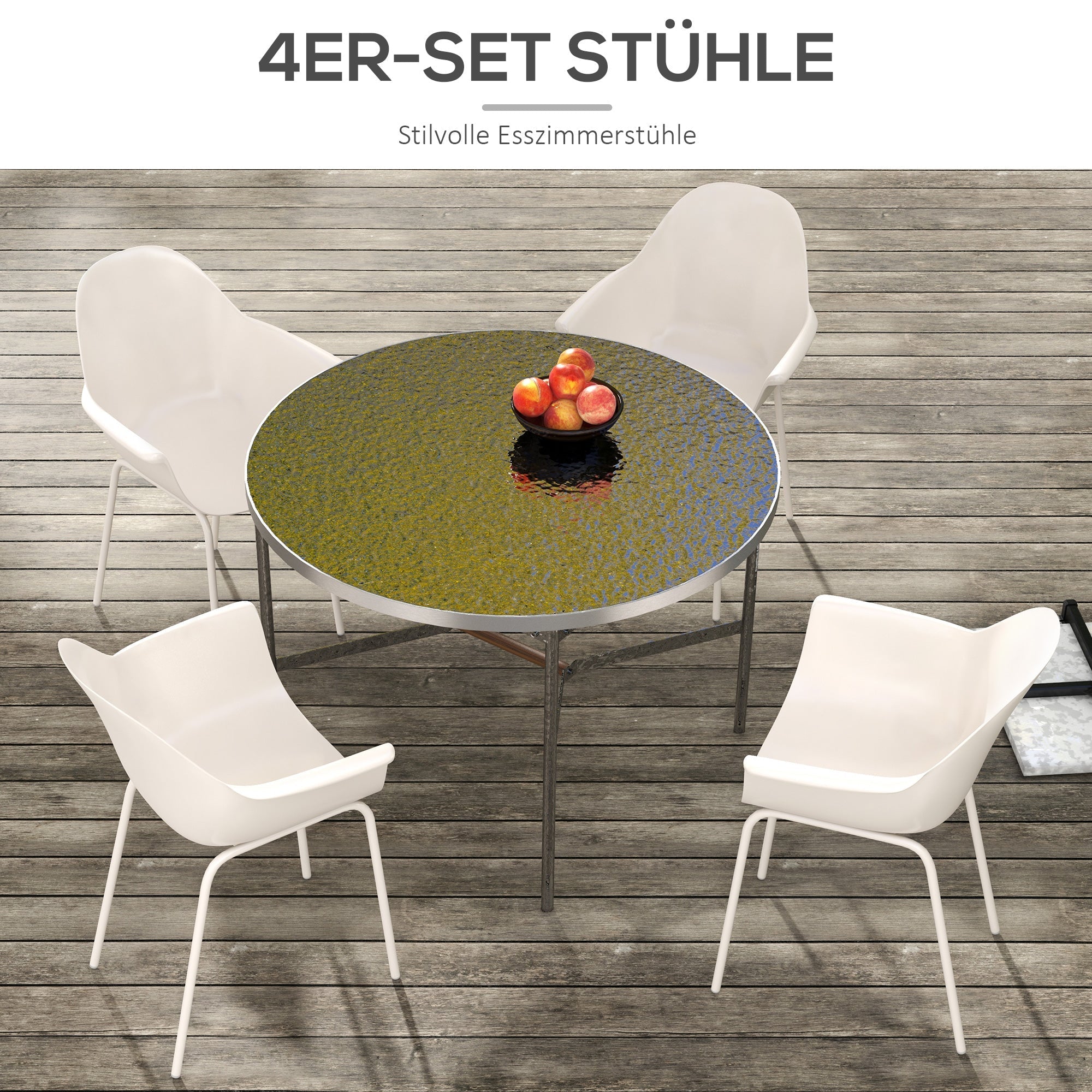 Garden Chair Set of 4 Stackable with Armrests, 120 kg capacity, Grey