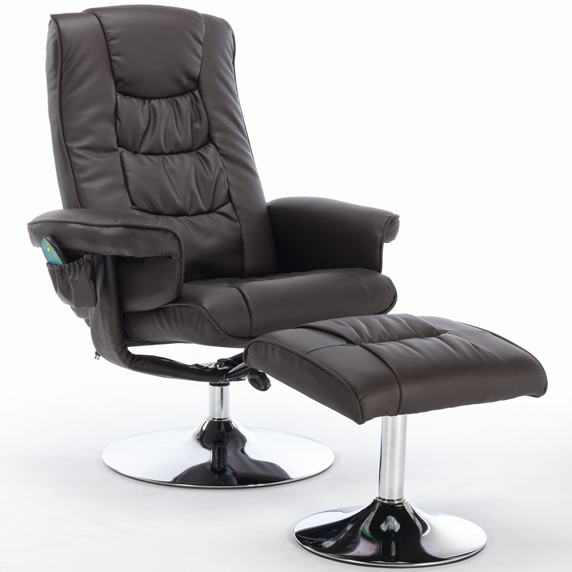 Massage Chair with 5-Point Massager, Ottoman, PU Upholstery, Brown