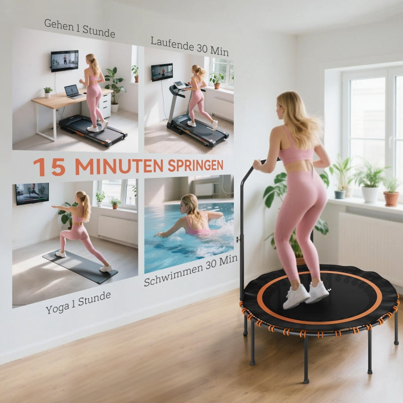 Fitness Trampoline, Adjustable Handrail for Indoor/Outdoor Use, Steel/Plastic Orange