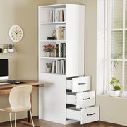 Bookcase, 180cm Extra-Narrow with Side Drawers, Adjustable Shelves, Living Room Tall Cabinet