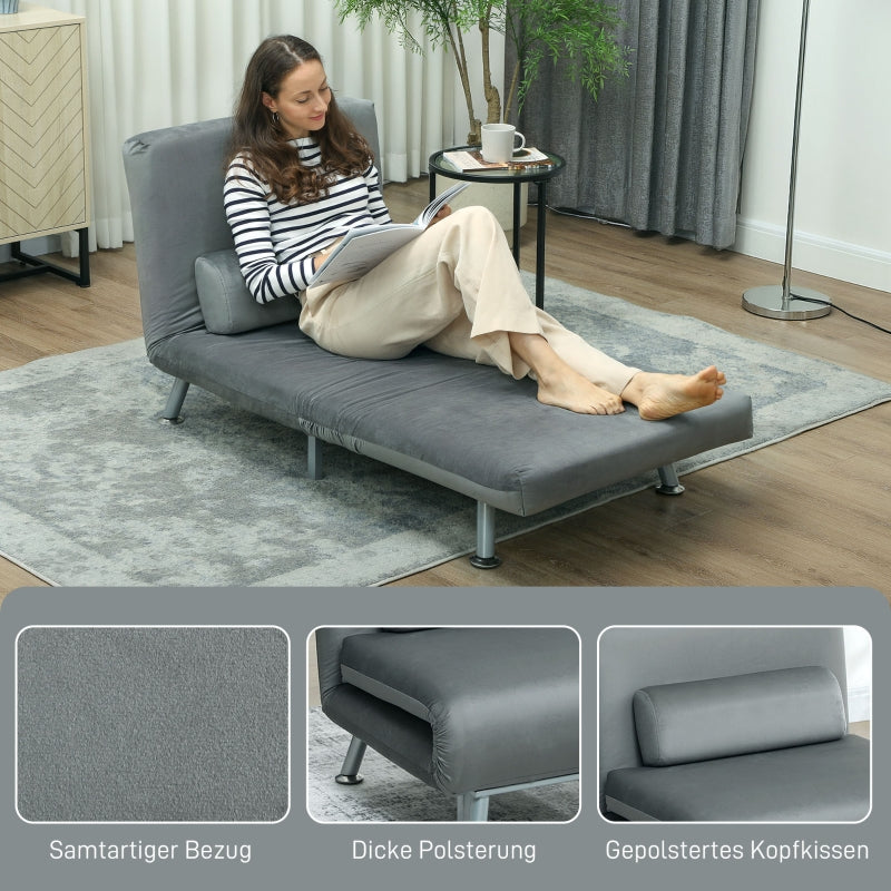 Folding Recliner Chair, Bed Function, Adjustable Backrest, Velvet, Grey