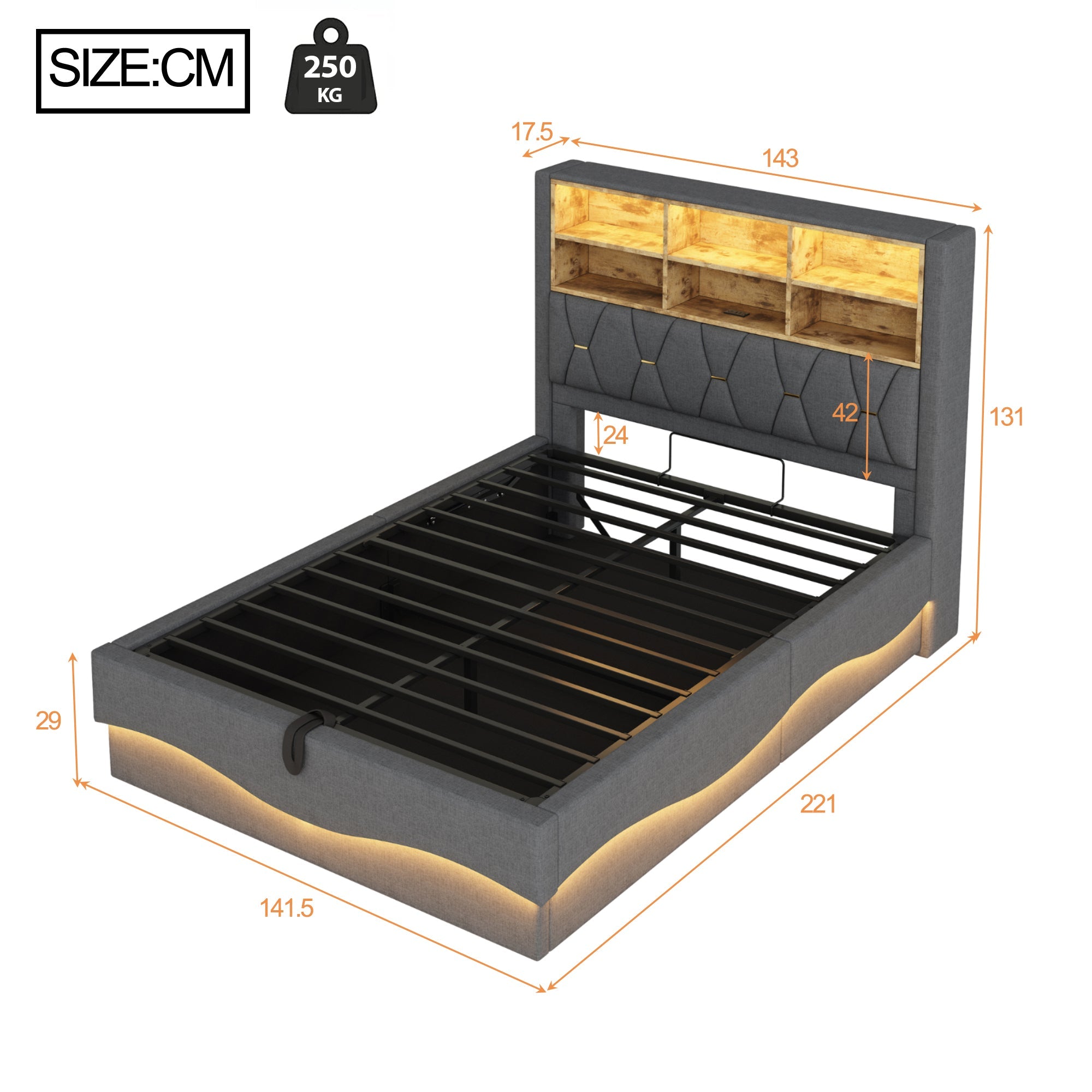 N623P284662E Multifunctional Upholstered Bed (140 x 200 cm)