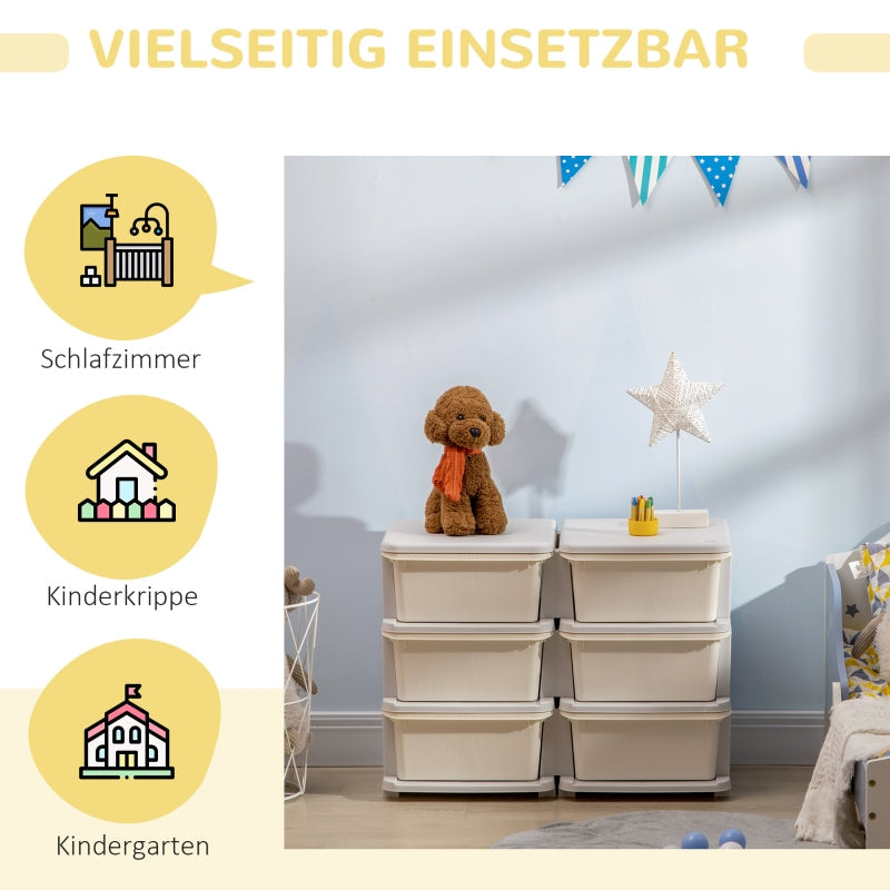 Plastic Storage Box, 6 Drawers, Toy Organizer, Cream White