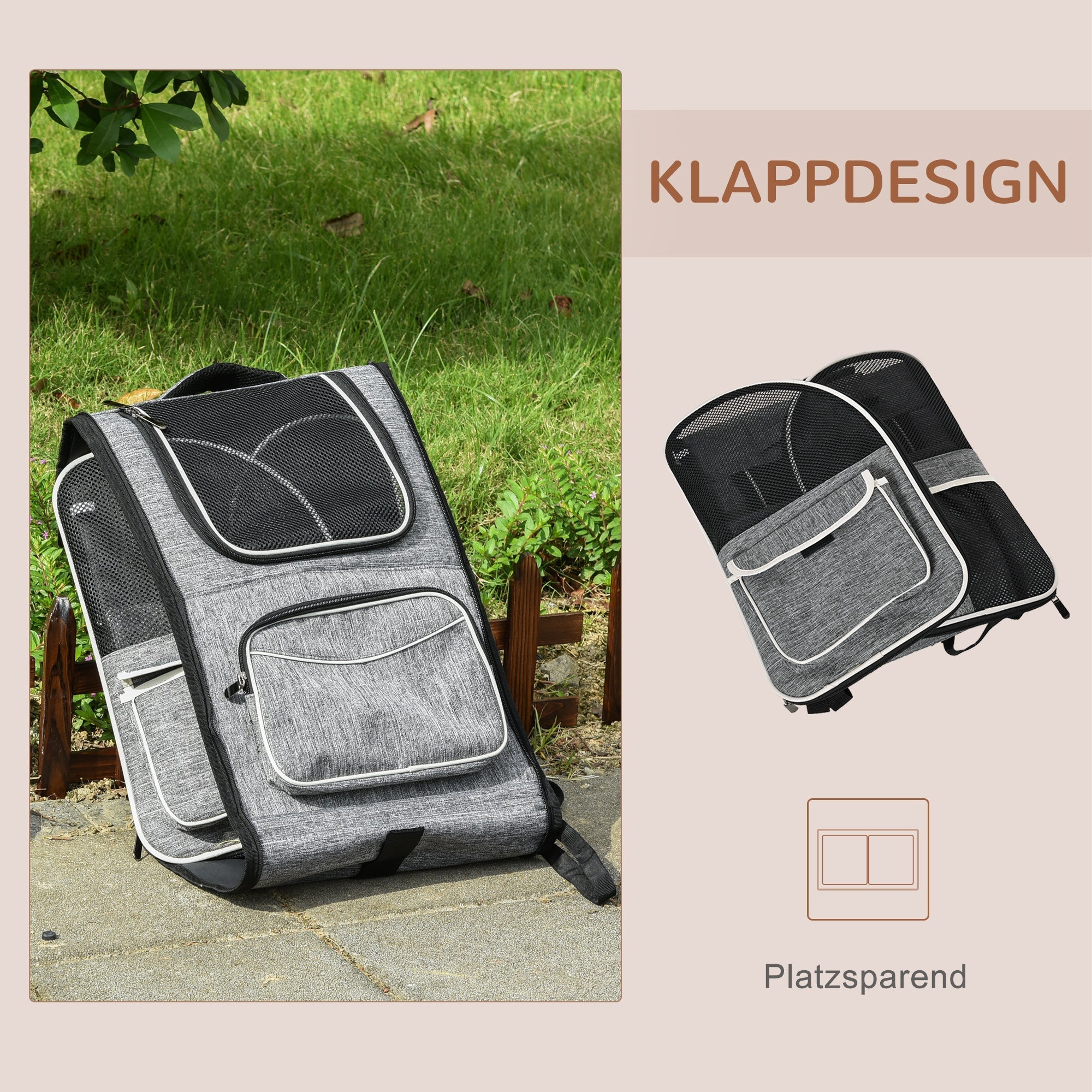 Hundetrolley 2-in-1 Transporttasche & Haustier-Rucksack, Grau