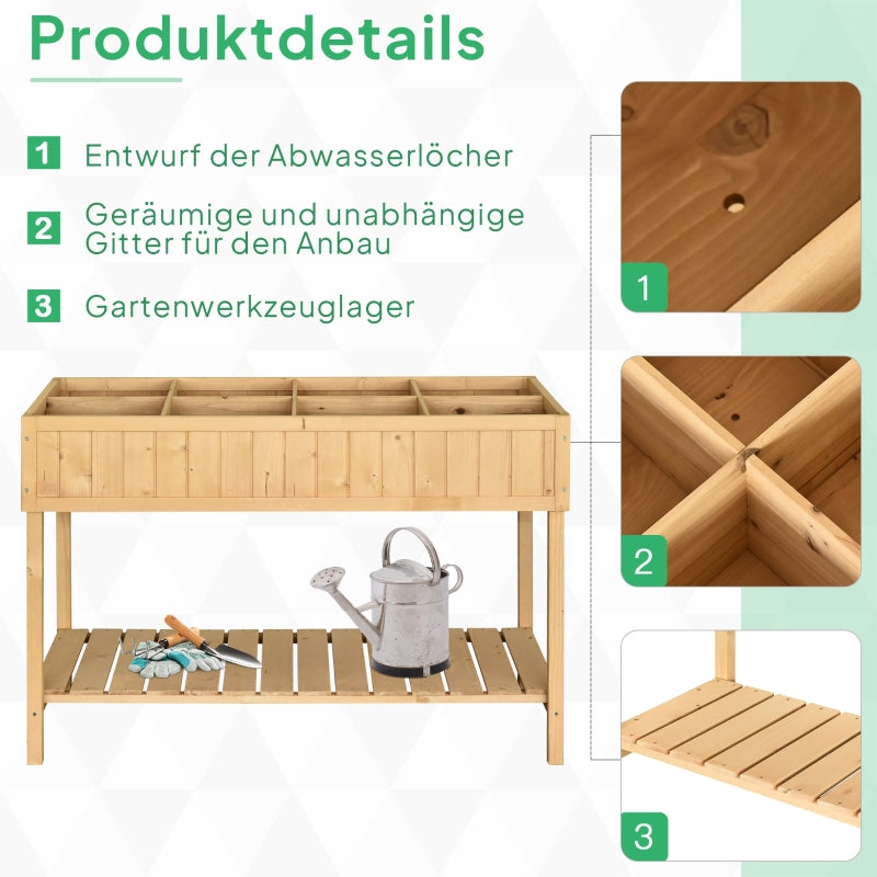Pflanztisch Hochbeet, 8 Fächer mit Drainage, massive Tanne