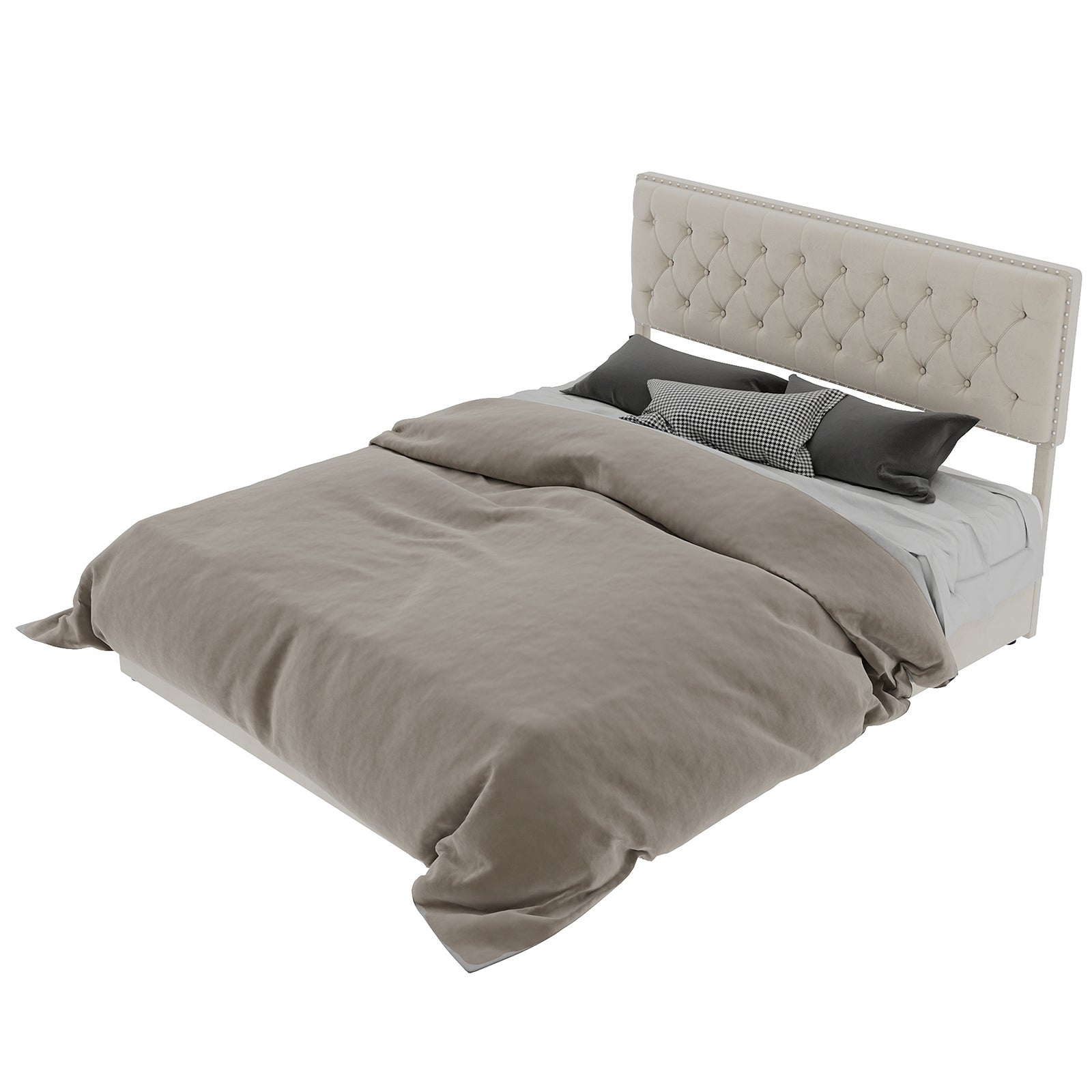 Modern Minimalist Soft Bed with Hydraulic Storage and 160x200cm Frame, Beige Dutch Velvet