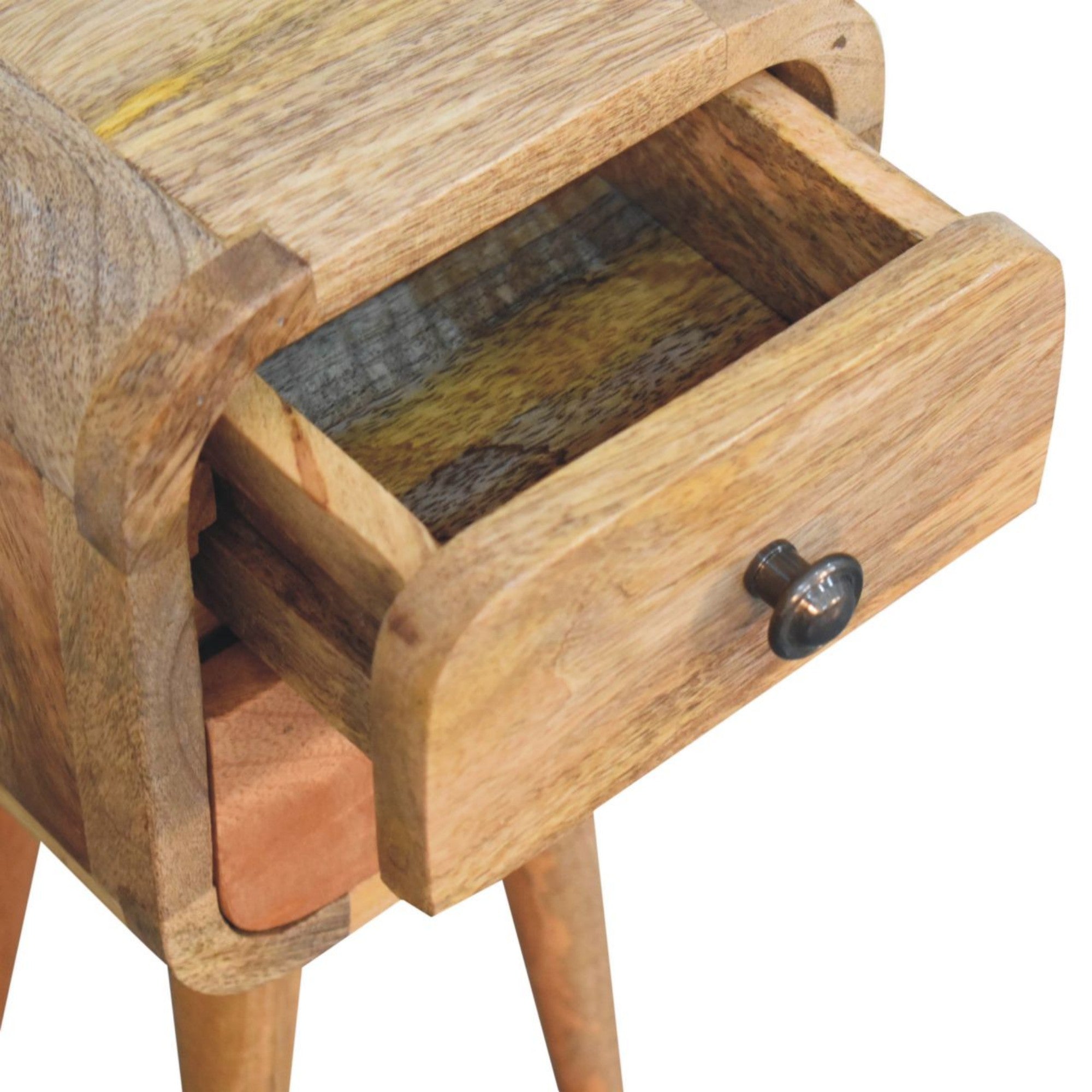 Solid Wood Bedside, Extra Mini Curved 2 Drawers, Brown